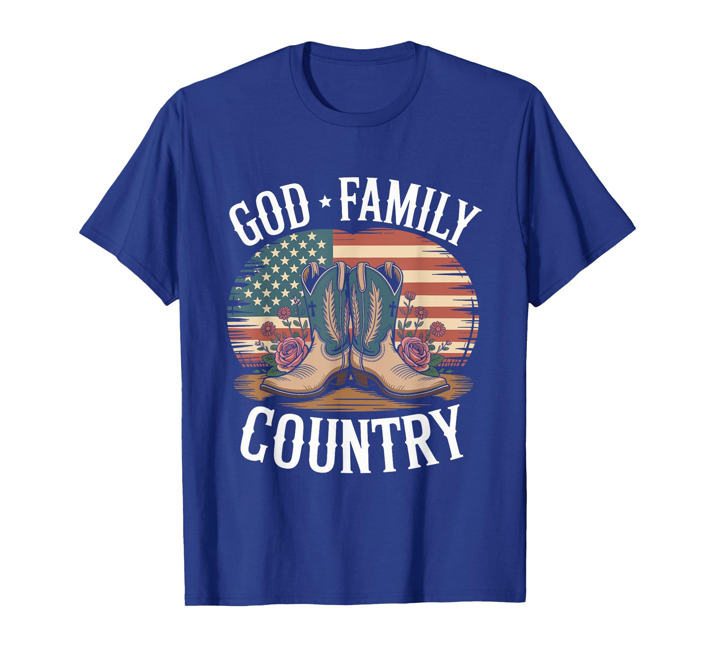 God Family Country Freedom - Patriotic Christian US Flag T-Shirt