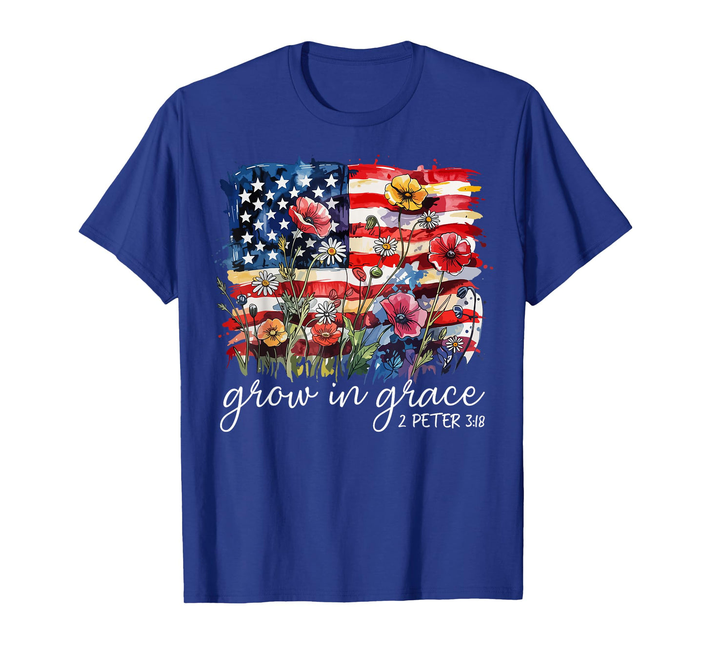 USA Flag Wildflower Grow In Grace Religious Faith Christ T-Shirt