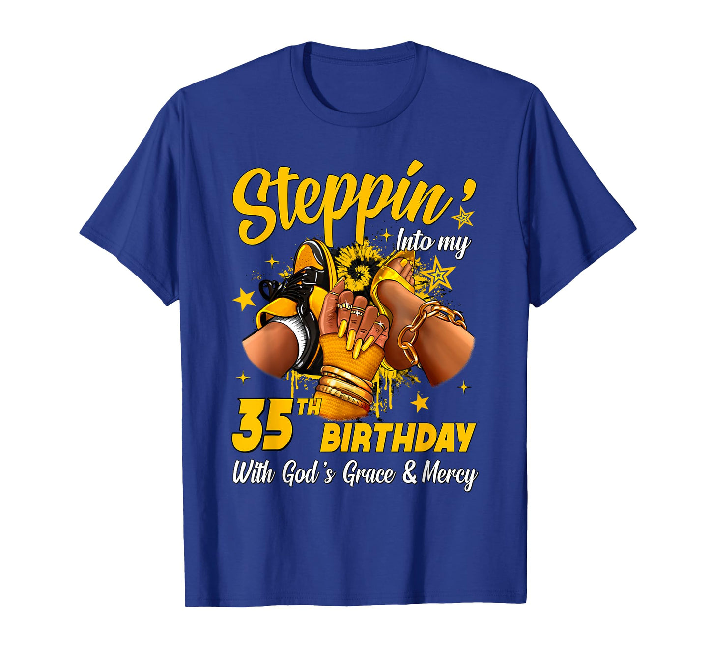 Stepping Into My 35th Birthday Black Woman Sneaker Heel T-Shirt