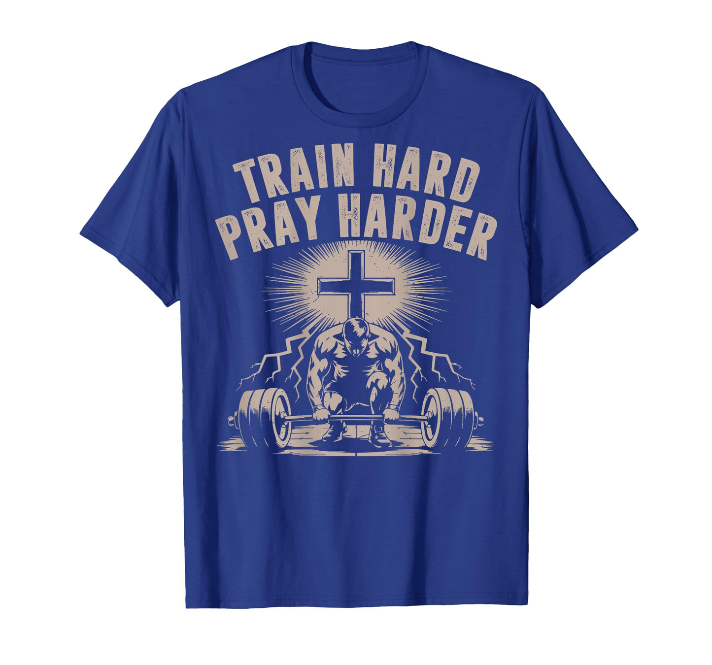 Train Hard Pray Harder Funny Christian Workout Gym Jesus Men T-Shirt