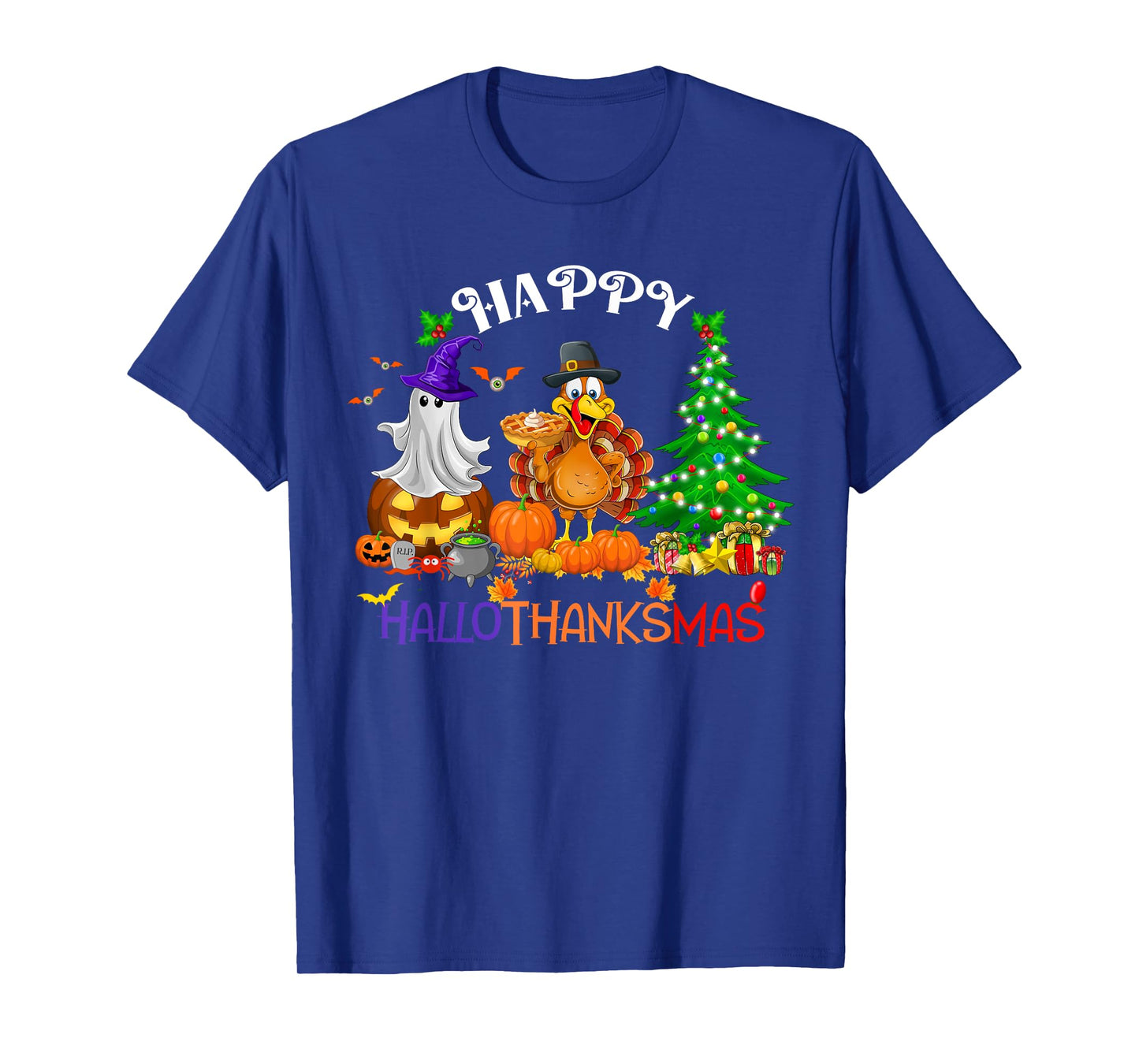 Retro Halloween Thanksgiving Christmas Happy HalloThanksMas T-Shirt