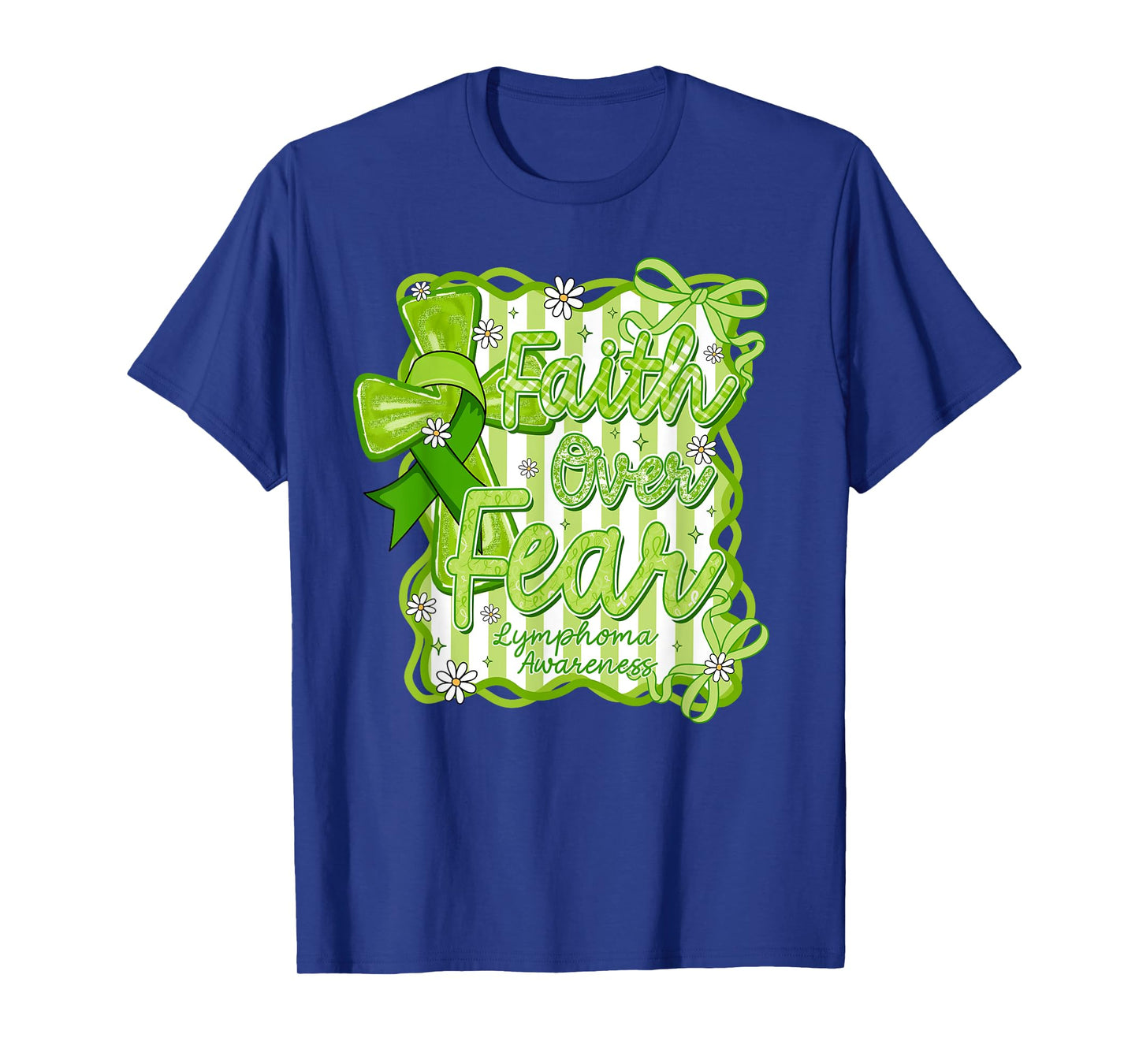 Preppy Lymphoma Faith Over Fear Coquette Lime Green Ribbon T-Shirt