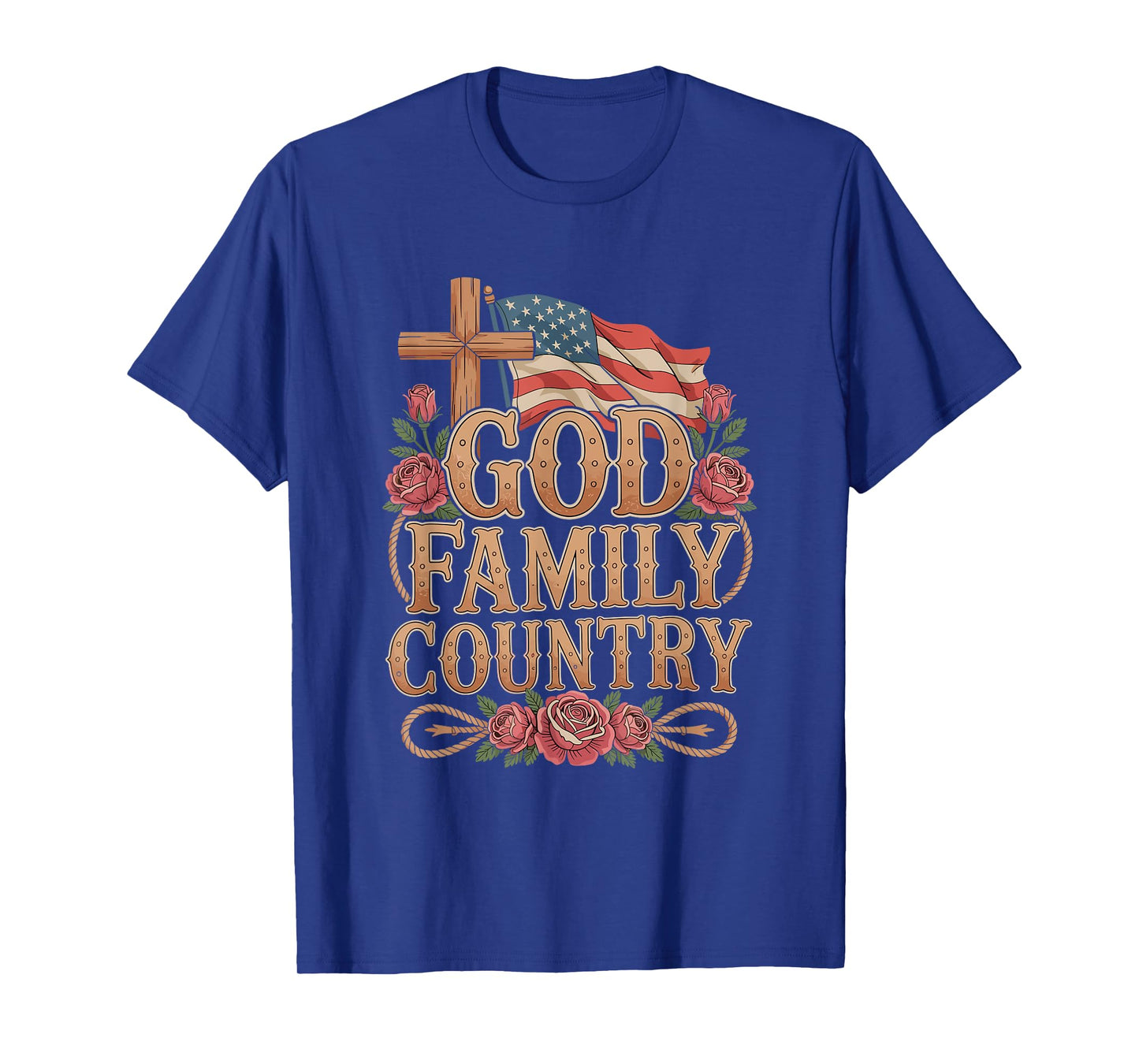 God Family Country Freedom - Patriotic Christian US Flag T-Shirt
