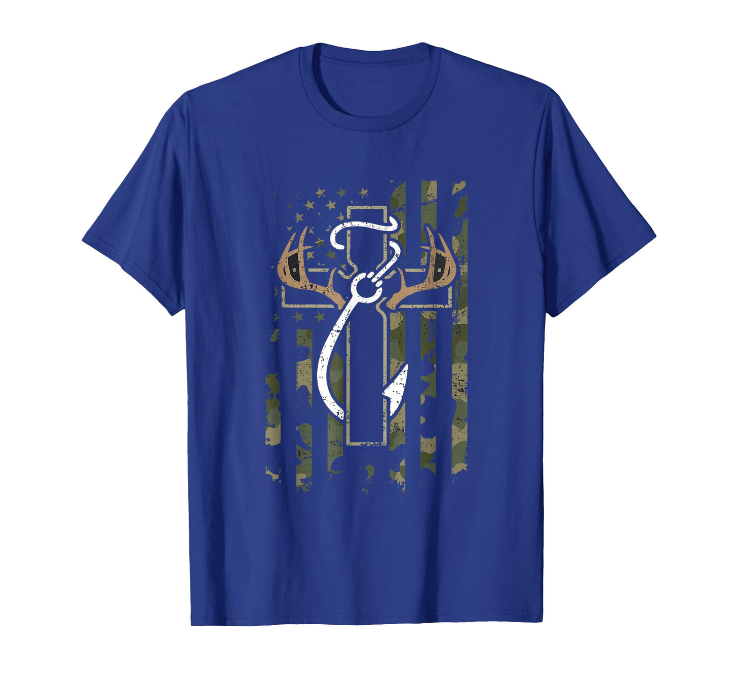Faith Fishing Hunting Camo Cross with Hook Bass Christian T-Shirt