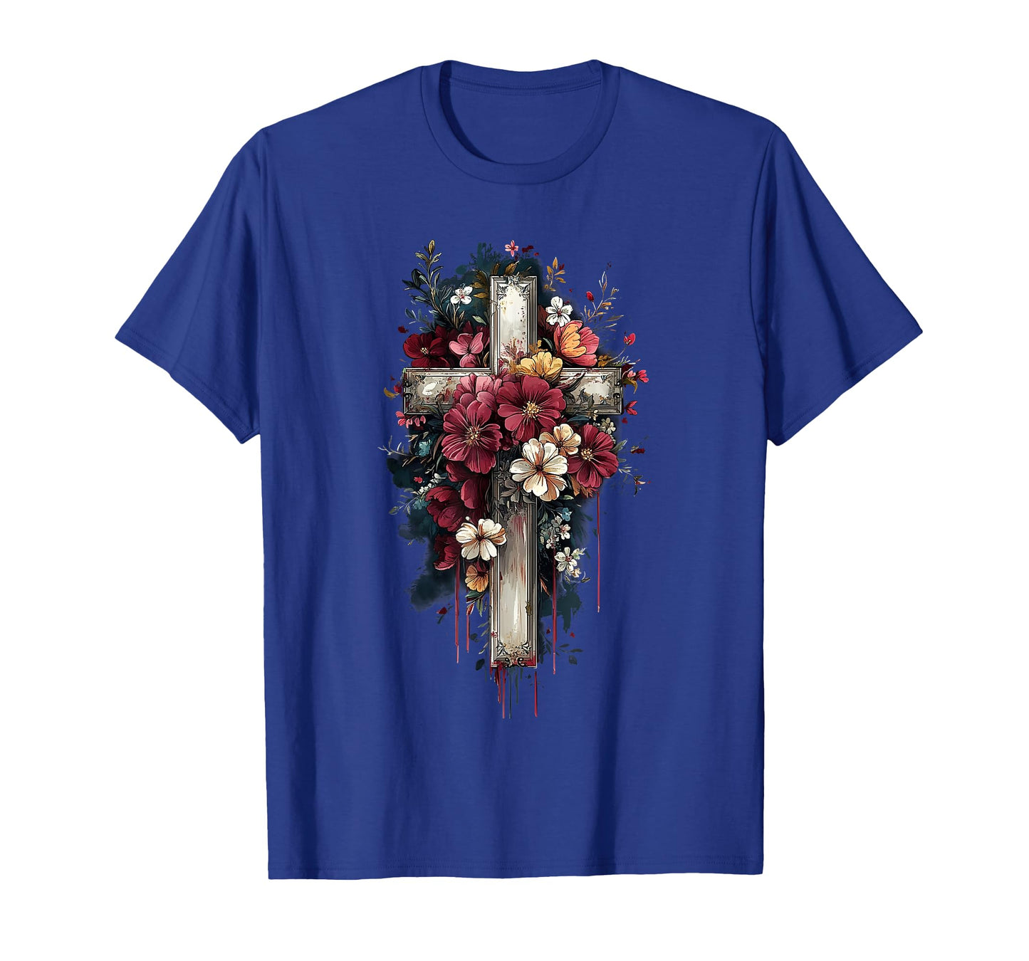 retro faith floral cross printed T-Shirt