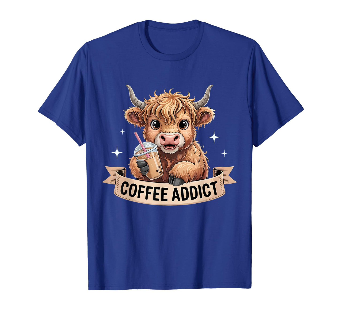 Cute Highland Cow Coffee Addict Funny Drink Coffee Cowgirl T-Shirt