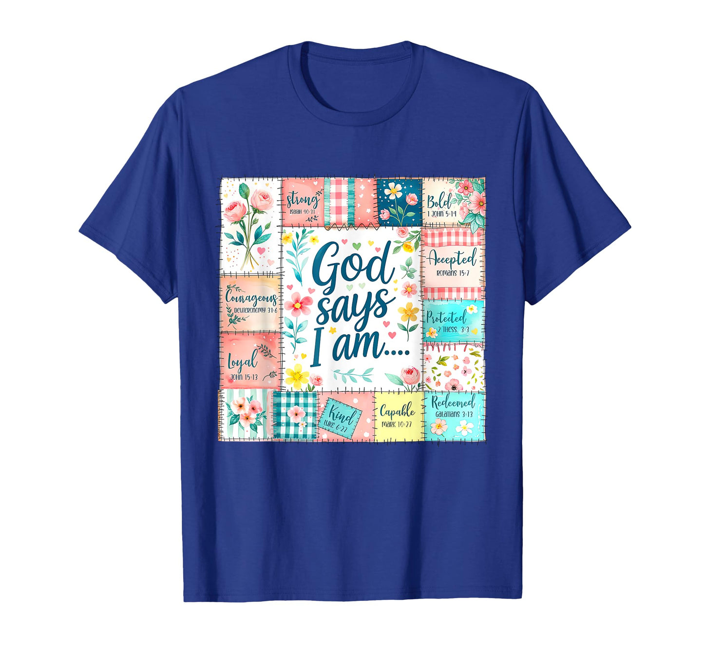 God Says I Am Christian Faith Vintage Floral Patchwork Quilt T-Shirt