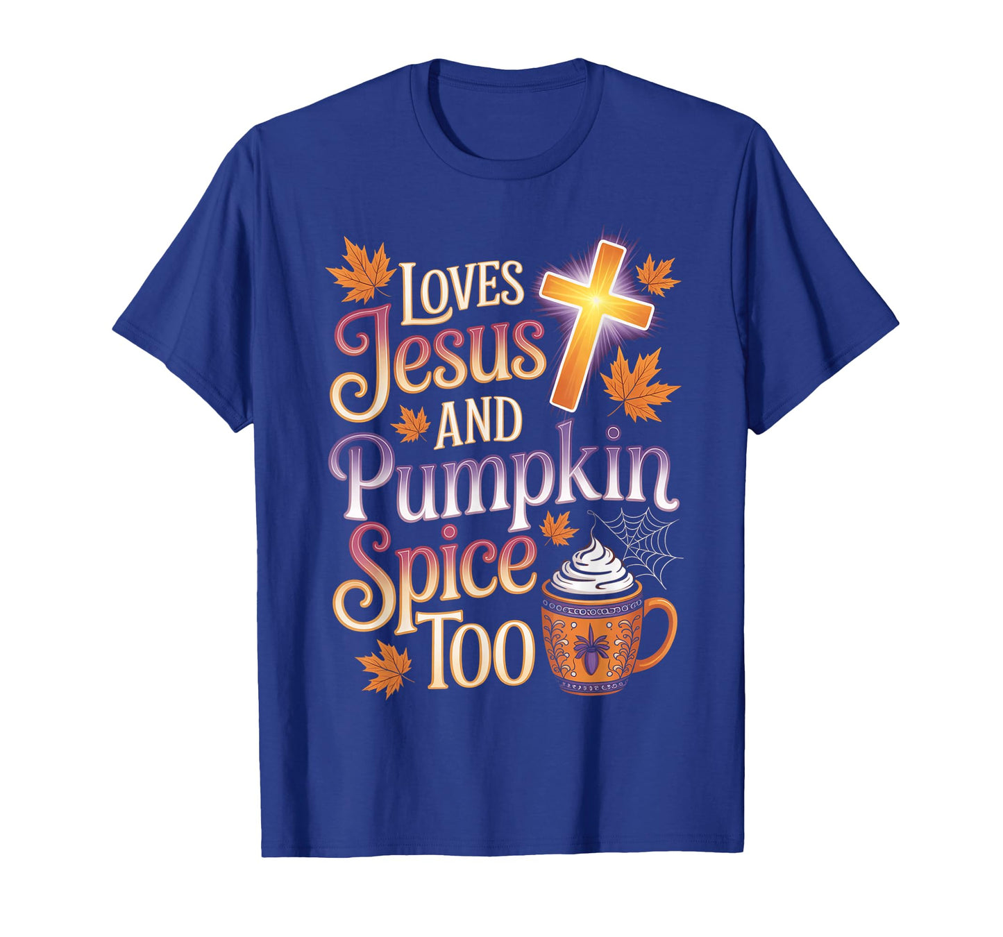 Christian Women Autumn Pumpkin Spice Fall Loves Jesus Christ T-Shirt