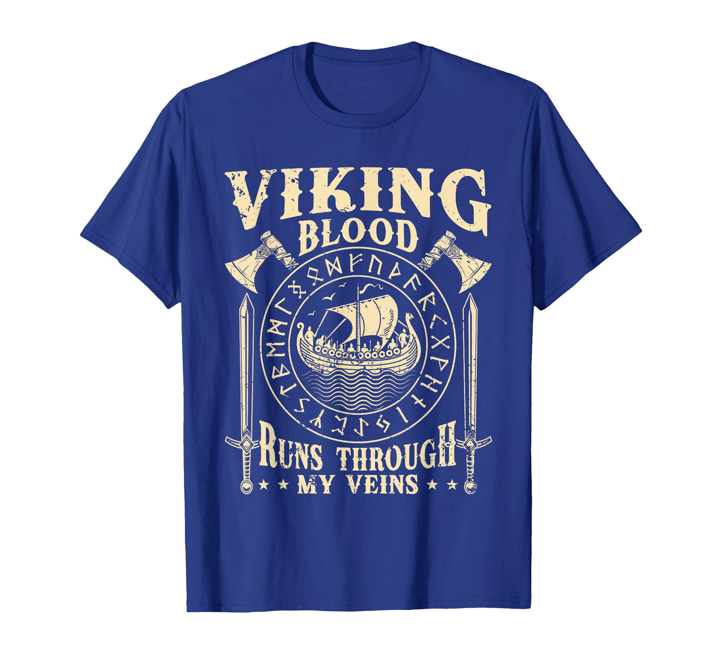 Retro Viking Blood Runs Through My Veins Viking Ship Apparel T-Shirt