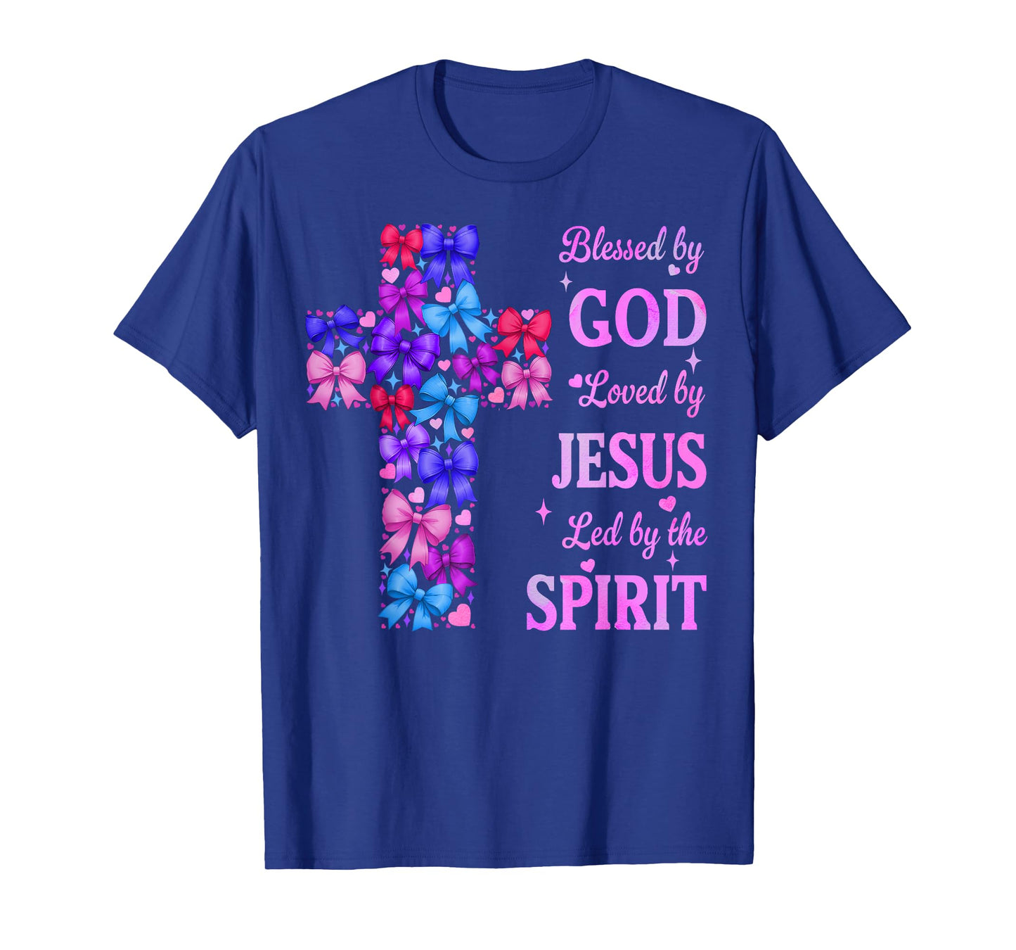 Blessed by God Loved by Jesus Coquette Bow Cross T-Shirt