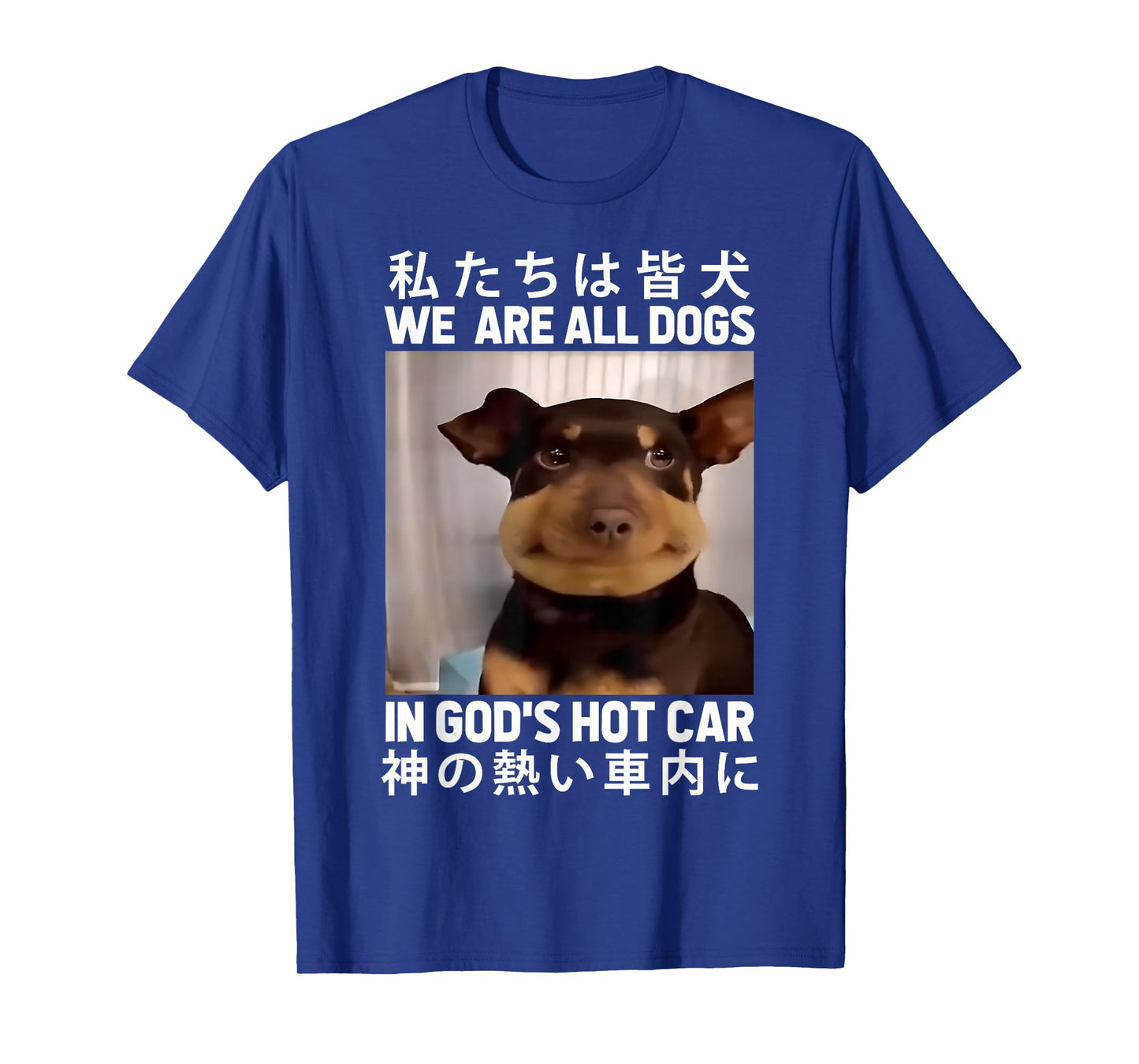 We are All Dogs in God’s Hot Car Sad Dog T-Shirt