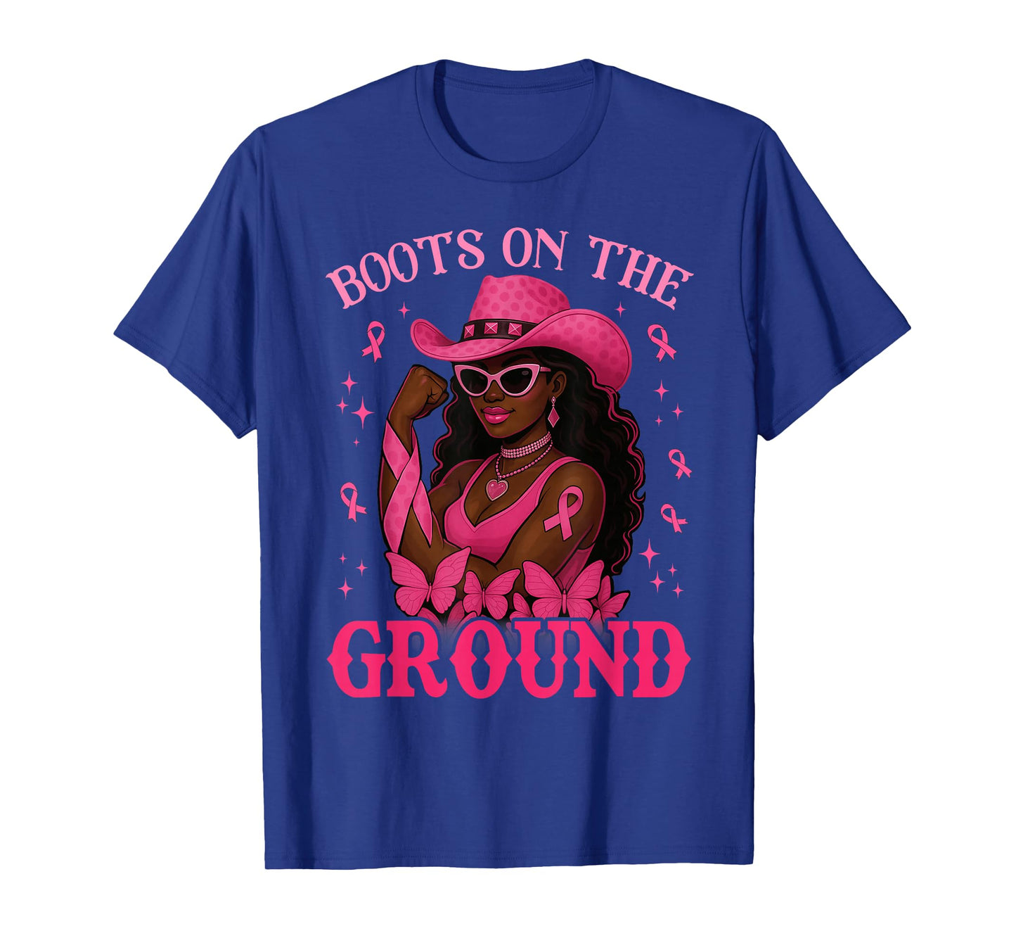 Boots On The Ground Pink Cowgirl Breast Cancer Western Women T-Shirt