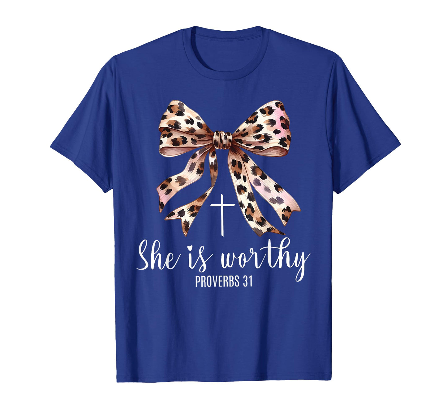 Christian Coquette Leopard Bow She Is Worthy Bible Religious T-Shirt