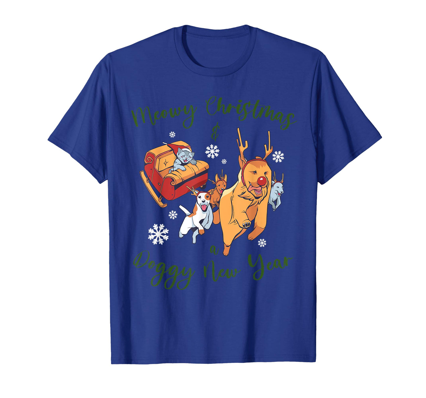 Dog with Cat on Christmas Men Women T-Shirt