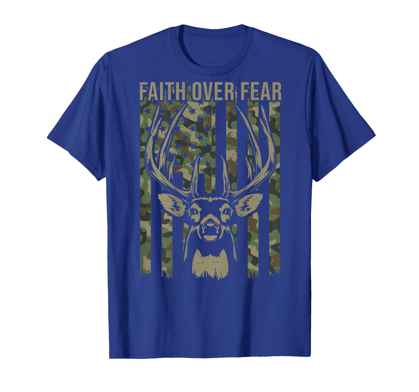 Men's Faith Over Fear American Flag Deer Hunting Christian T-Shirt