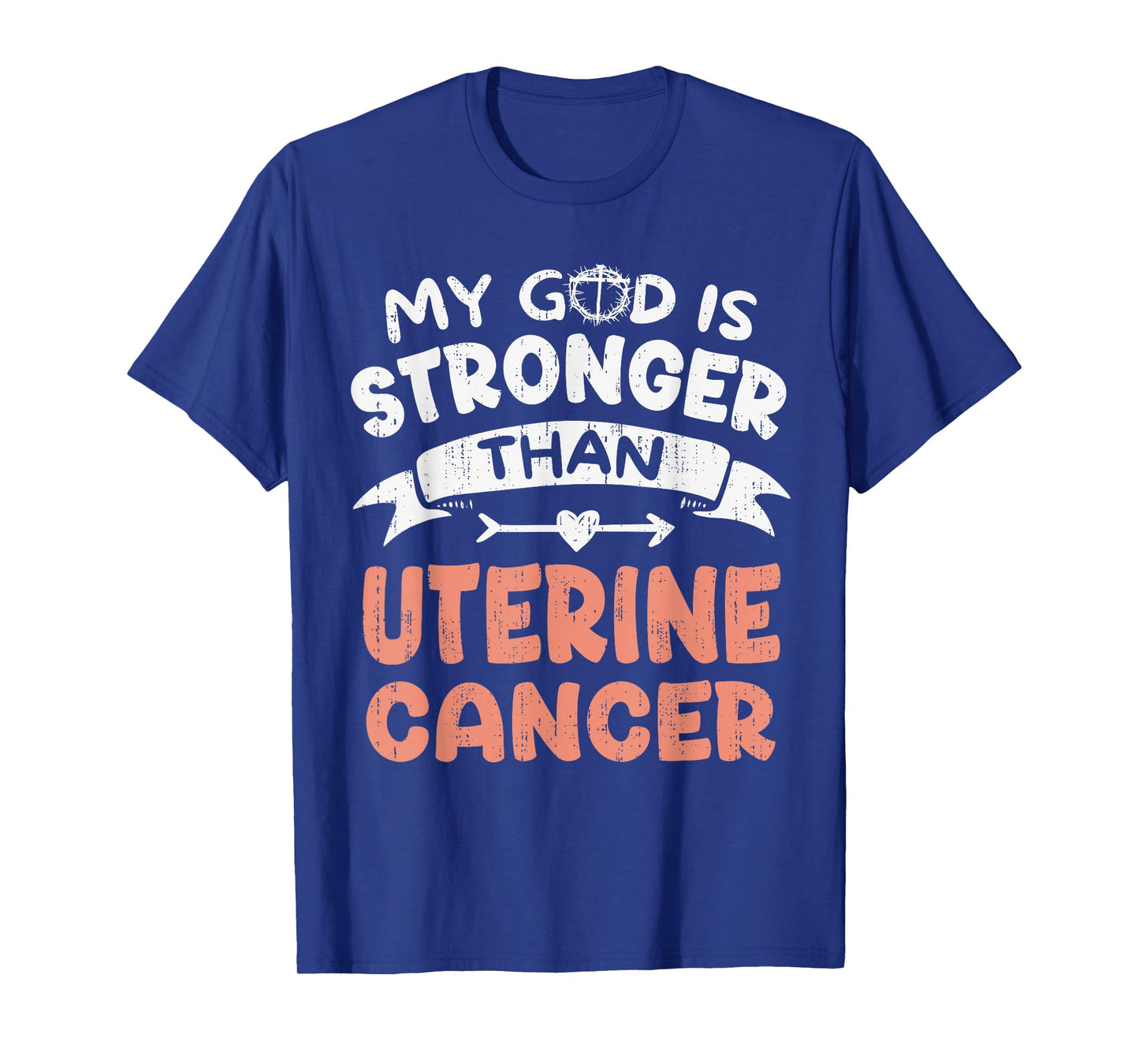 God Stronger Uterine Cancer Awareness Christian Ribbon Peach T-Shirt