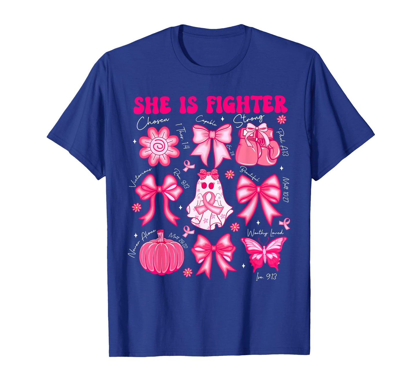 Breast Cancer Ghost Fighter Bible Verse Halloween Men Women T-Shirt