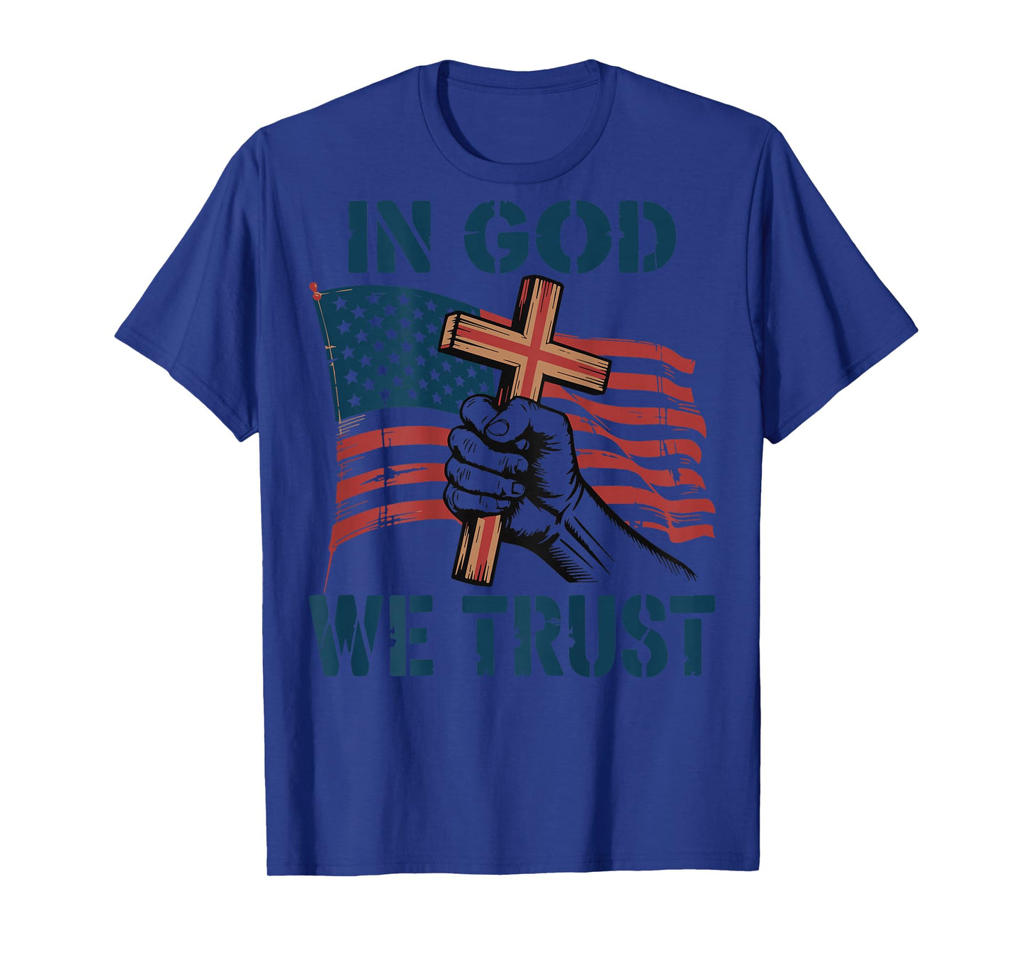 Mens in God We Trust Christian Patriotic Cross American Flag T-Shirt