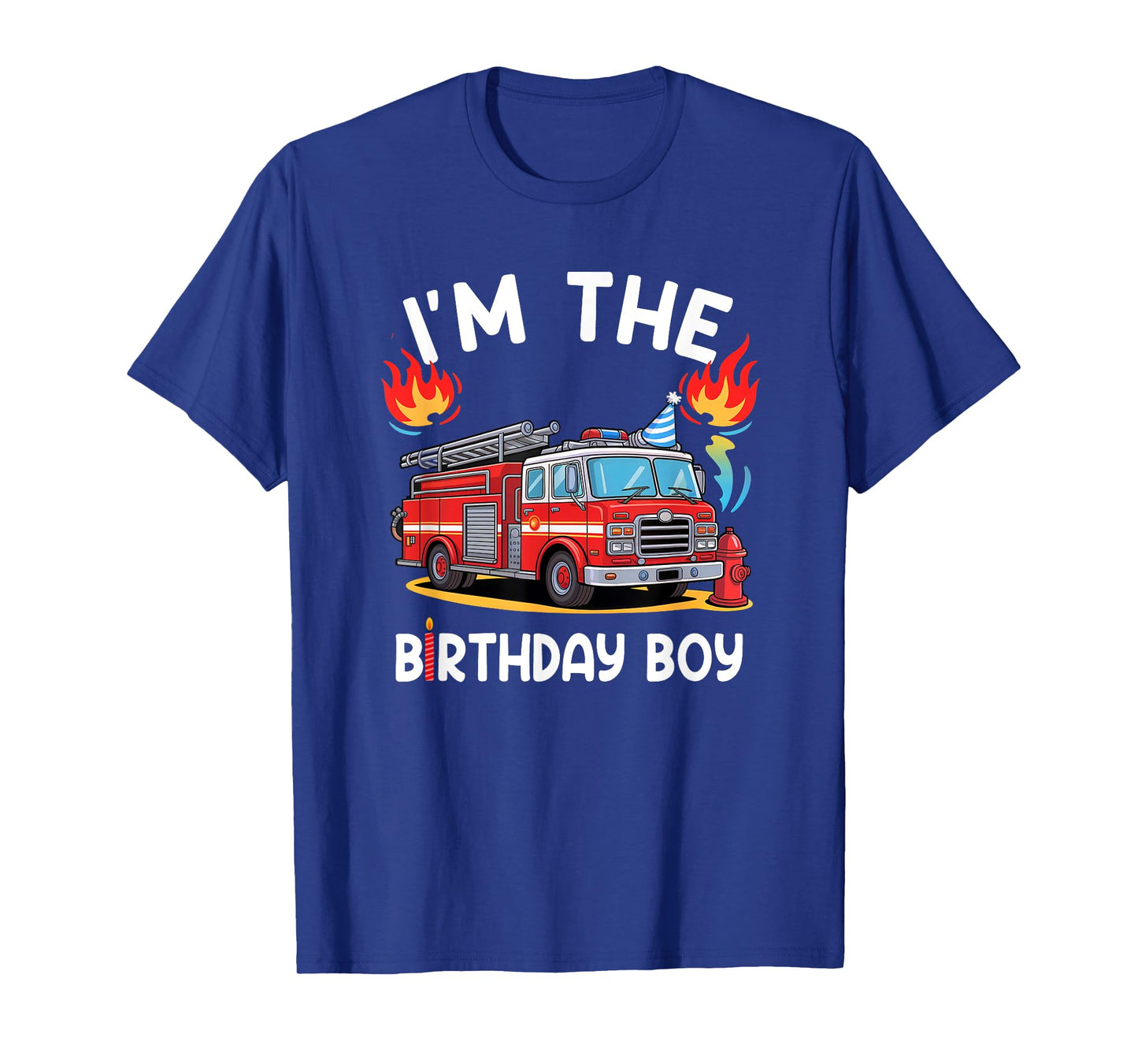 Kids Birthday Boy Fire Truck Firefighter Bday Party Theme T-Shirt