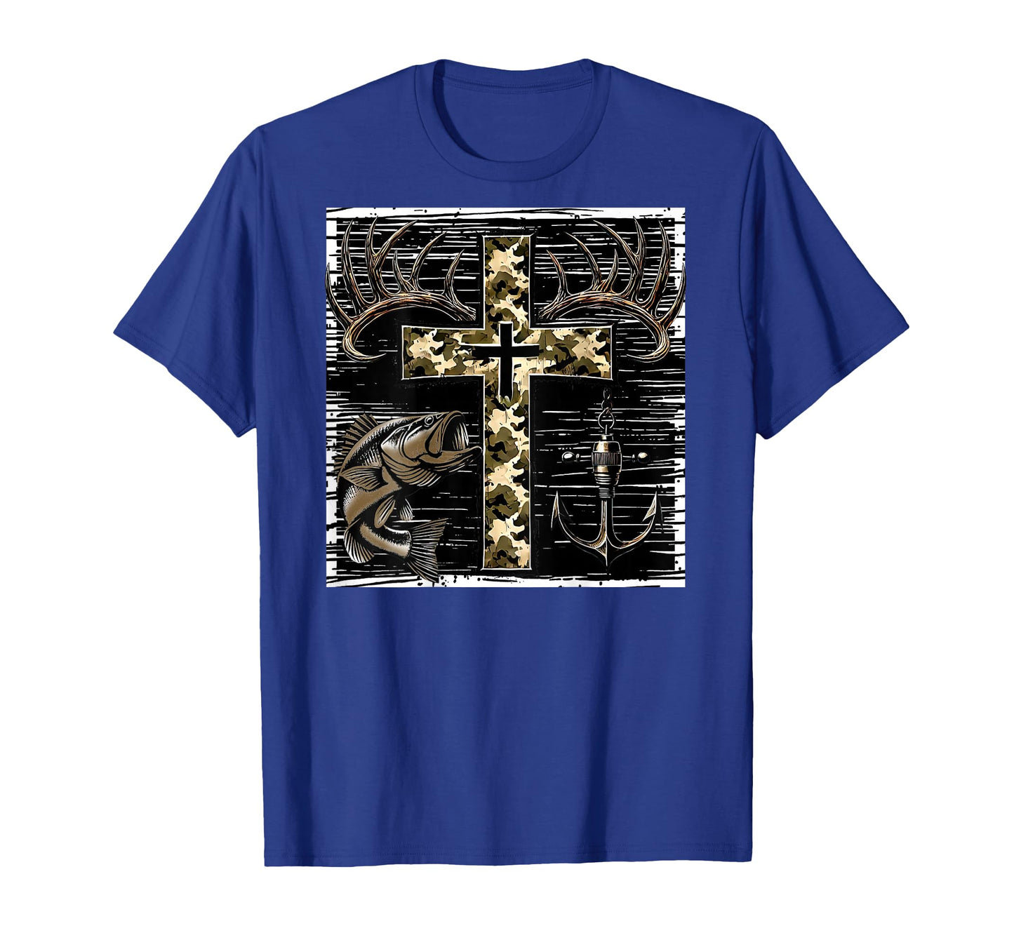 Hunting Fishing Cross Camo Faith Christian Fisherman Hunter T-Shirt