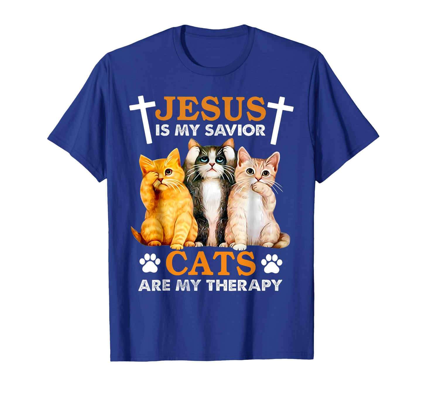 Jesus Is My Savior Cats Are My Therapy Christian Funny Cat Men Women T-Shirt