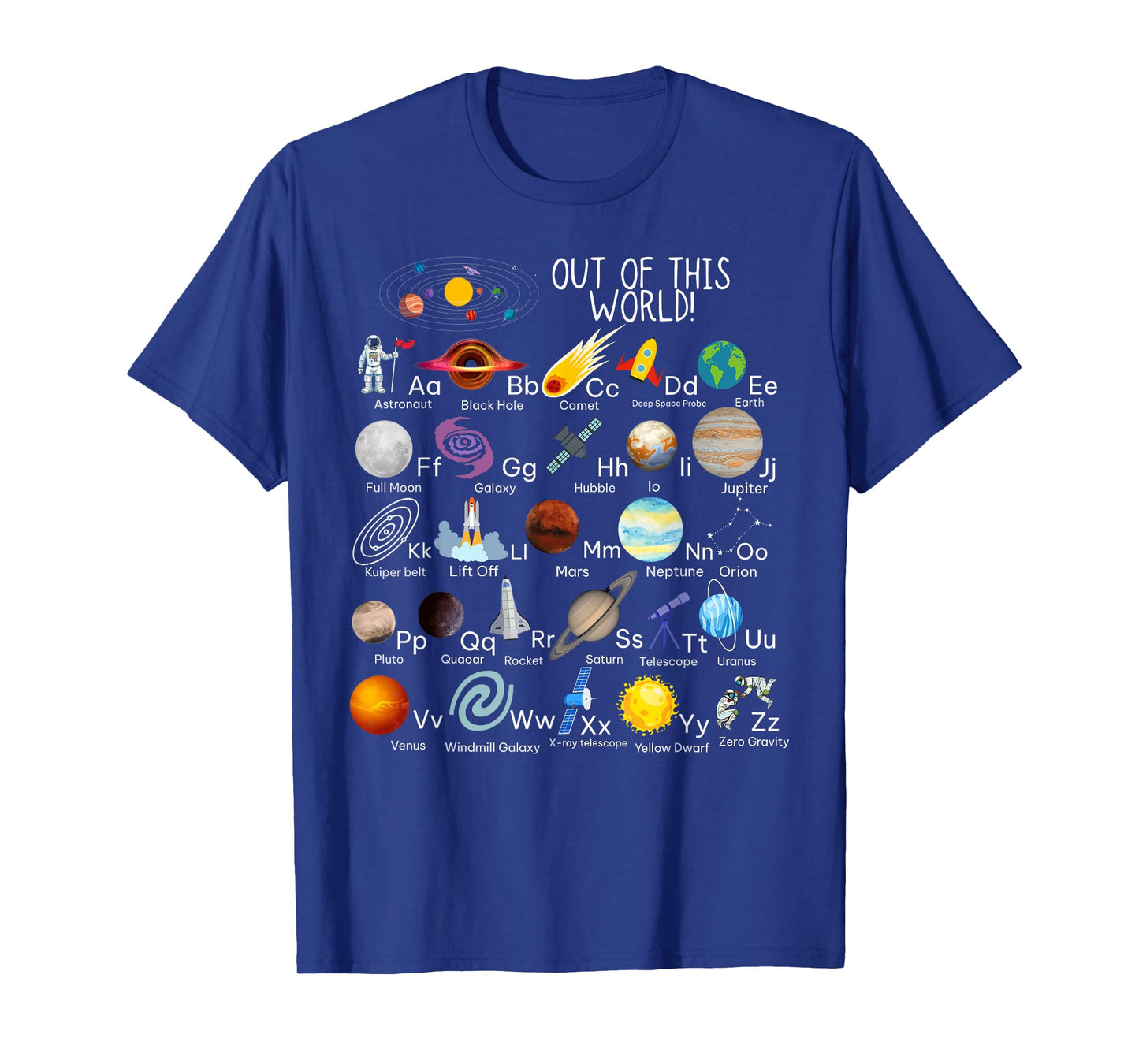 Out Of This World Space Alphabet Abcs Planets Kids Boys T-Shirt