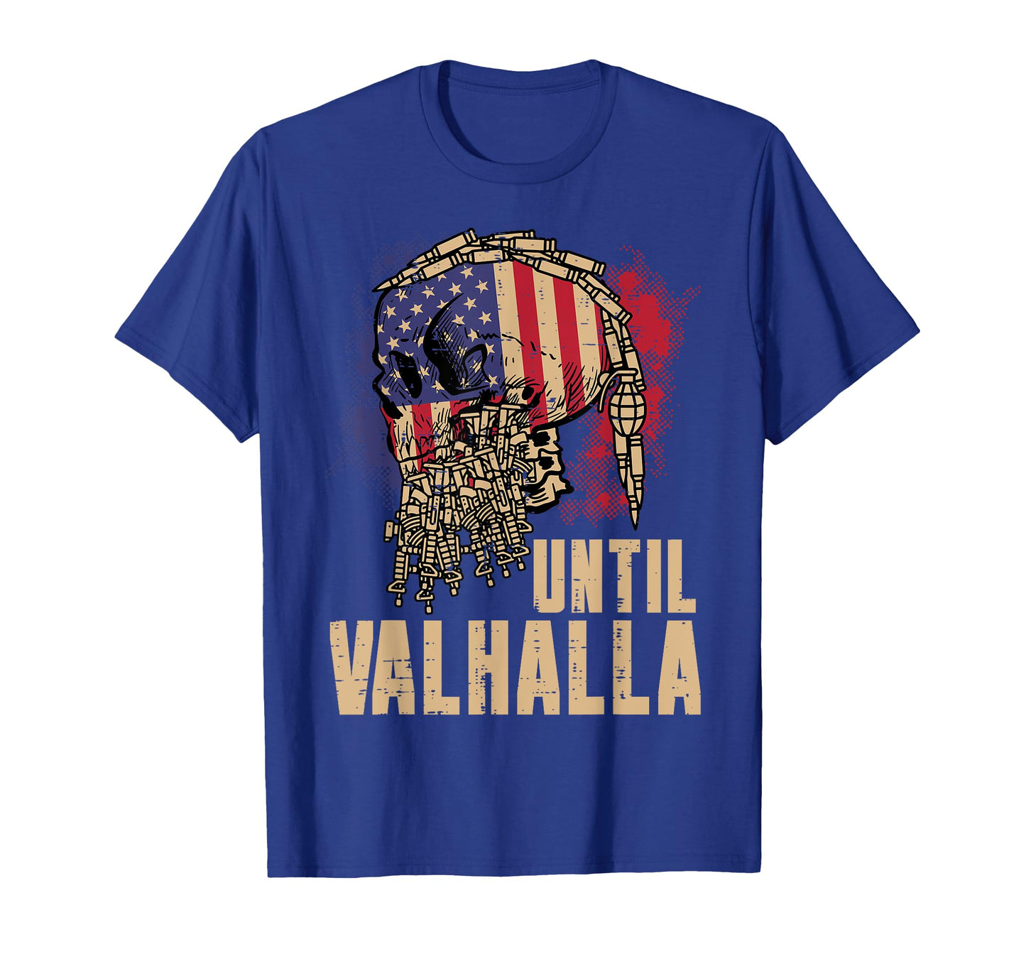 Viking Skull US Flag Until Valhalla Norse Mythology Dad Men T-Shirt