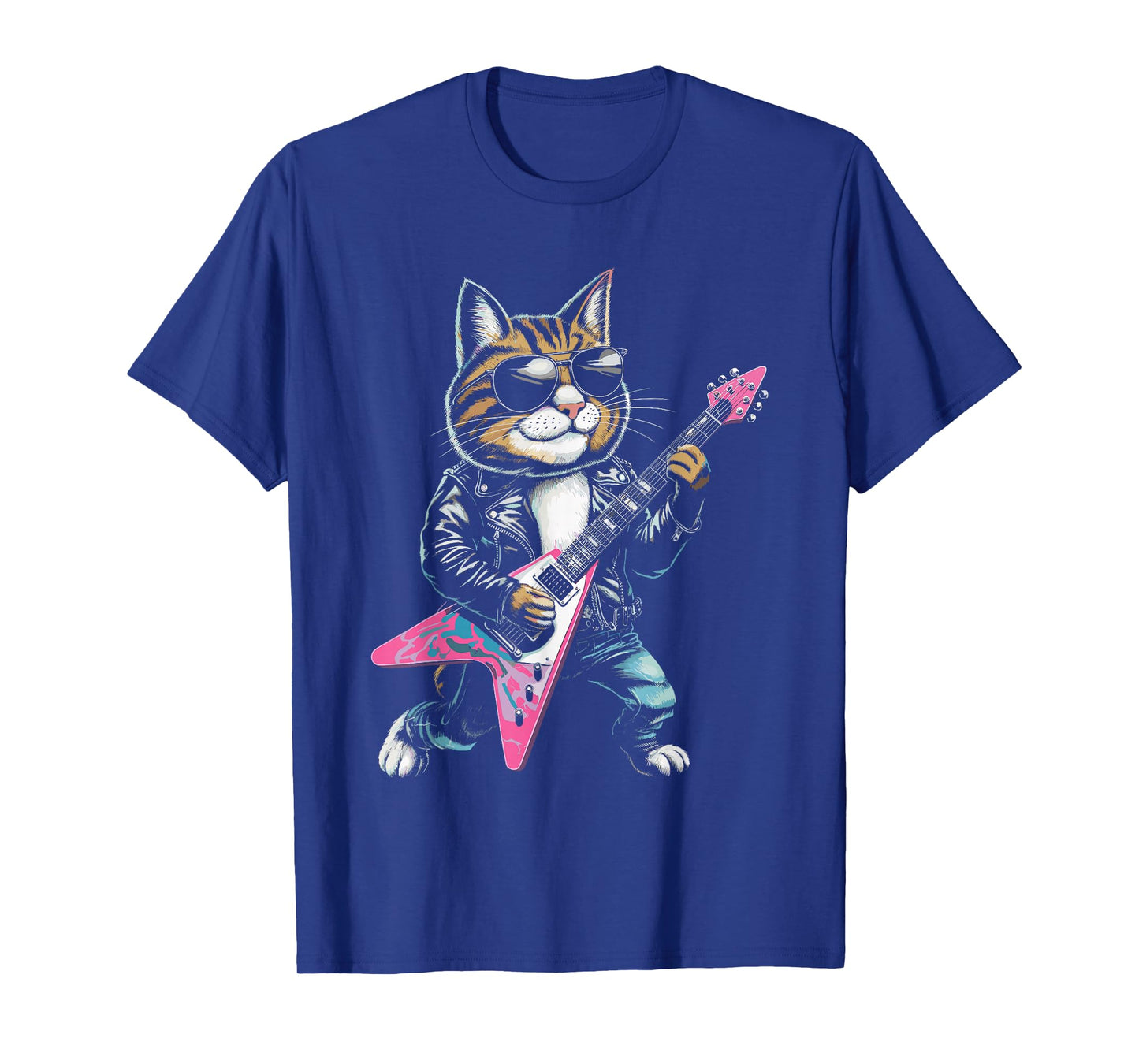 Rock Star Cat Playing Guitar Design T-Shirt