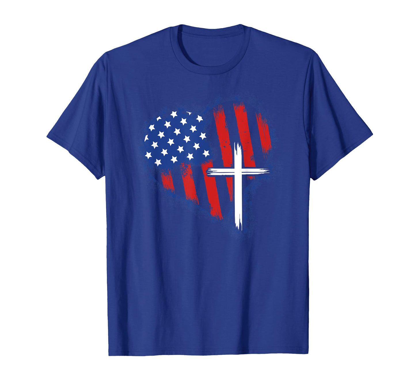 American Flag Heart Christian Cross Religious 4th of July T-Shirt