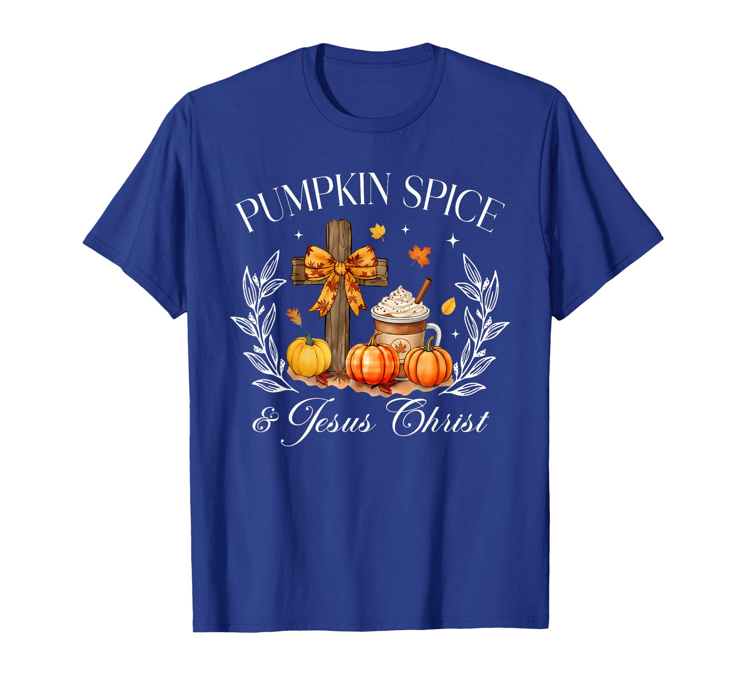 Pumpkin Spice and Jesus Christ Cross Pumpkin Christian T-Shirt