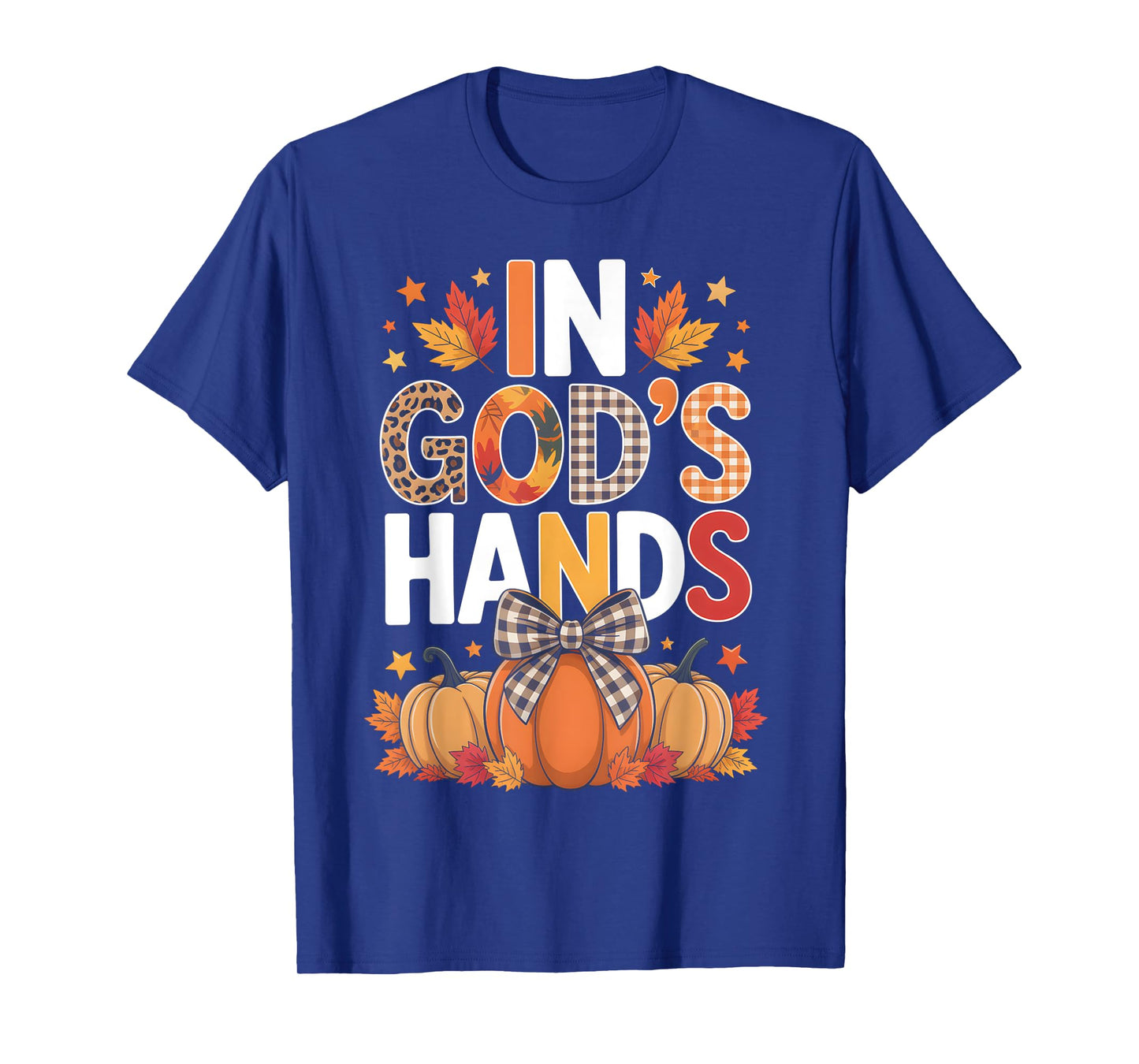 in God’s Hands Fall Faith Plaid Pumpkin T-Shirt