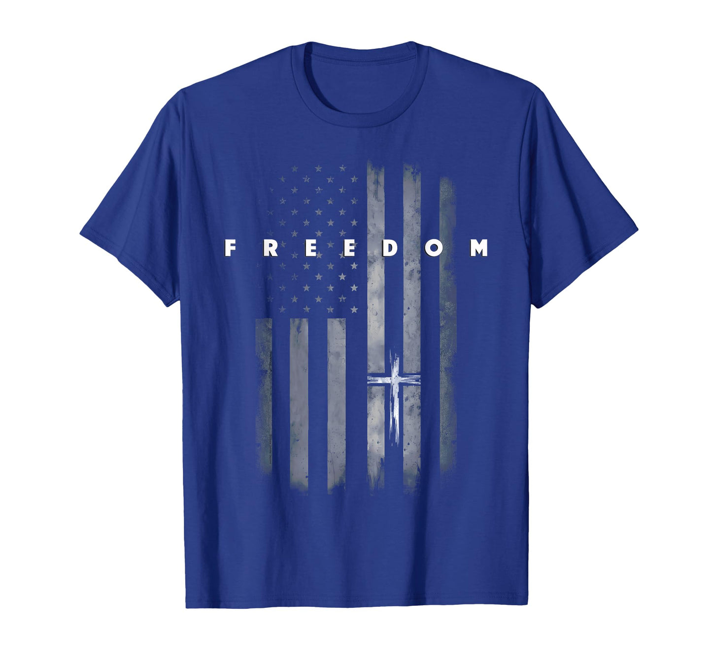 Grunge American Flag and Cross Faith Family Freedom T-Shirt