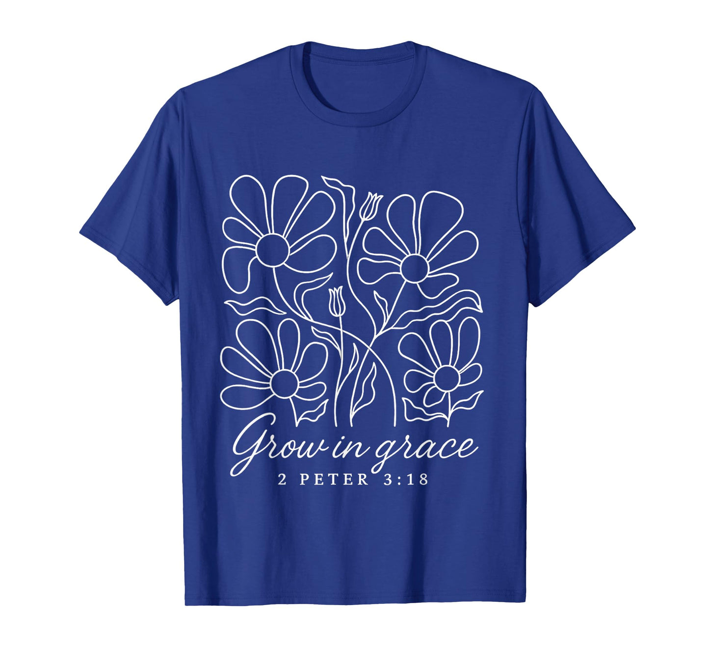 Grow In Grace Boho Floral Line Art Bible Verse Christian T-Shirt