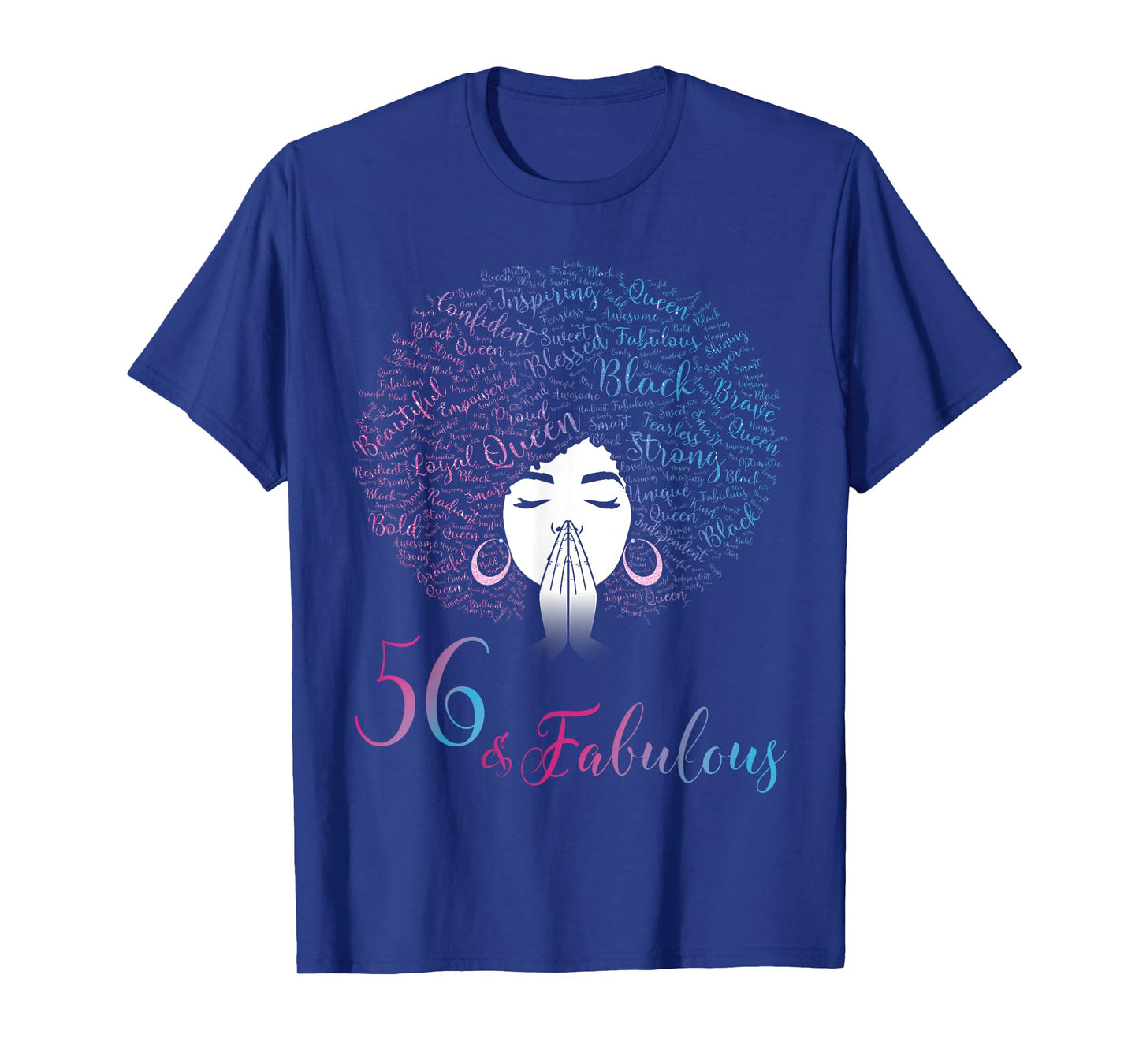 56 & Fabulous Black Queen Afro Hair 56th Birthday T-Shirt