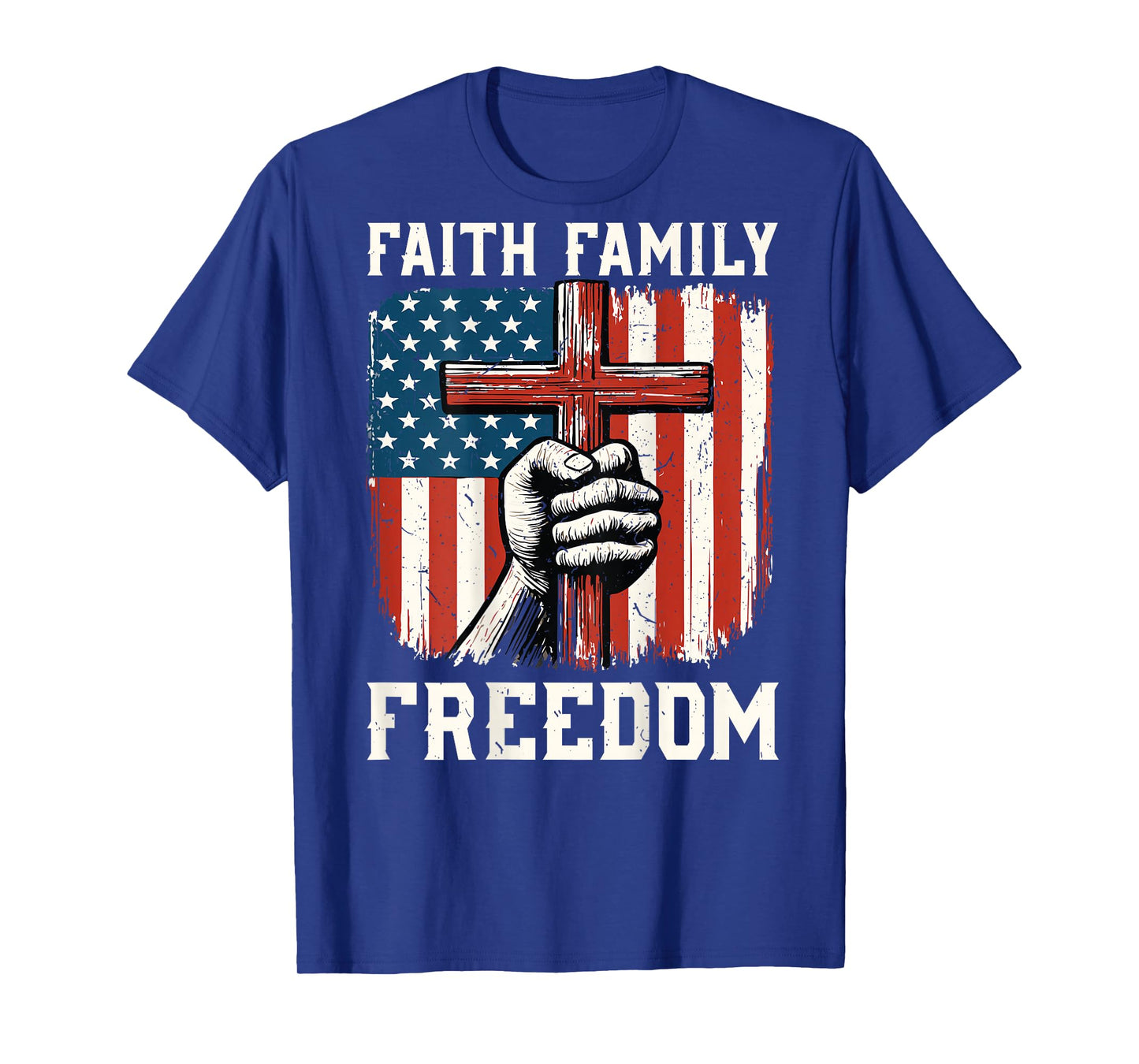 American Flag Cross Faith Family Freedom Christian Patriotic T-Shirt