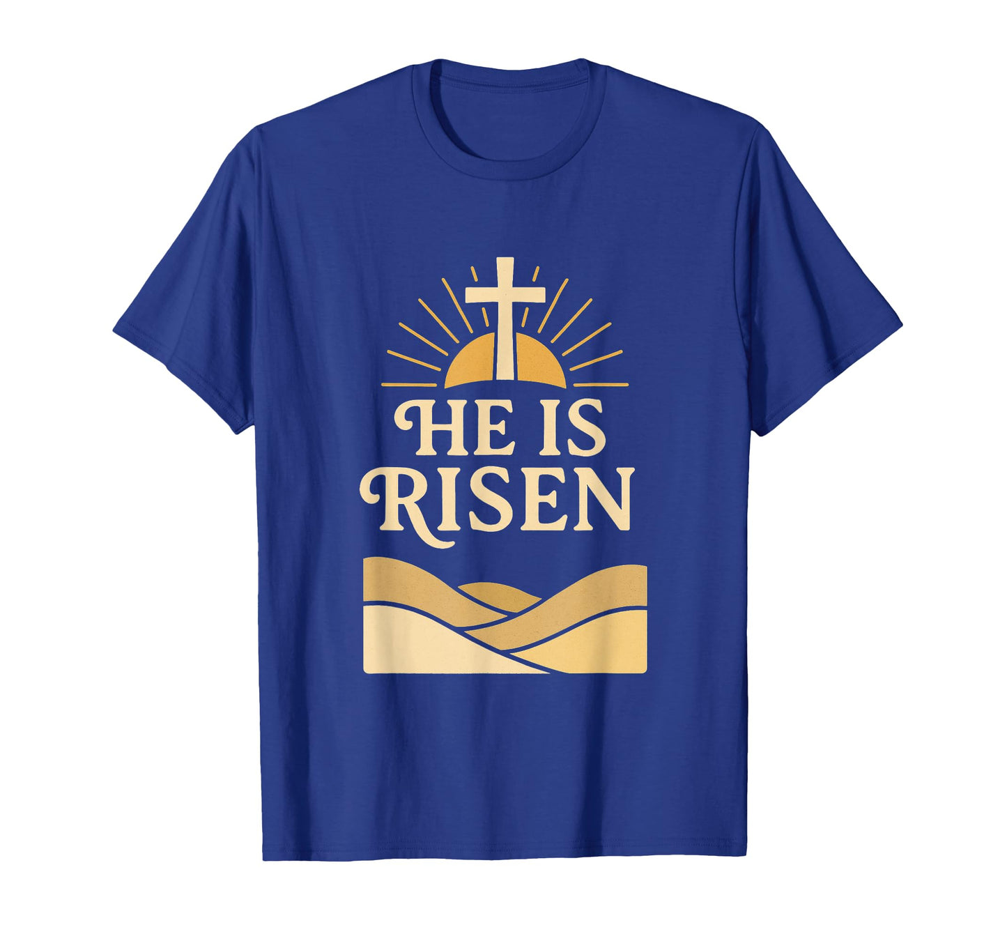 He Is Risen β Christian Easter with Cross & Sunrise Design T-Shirt