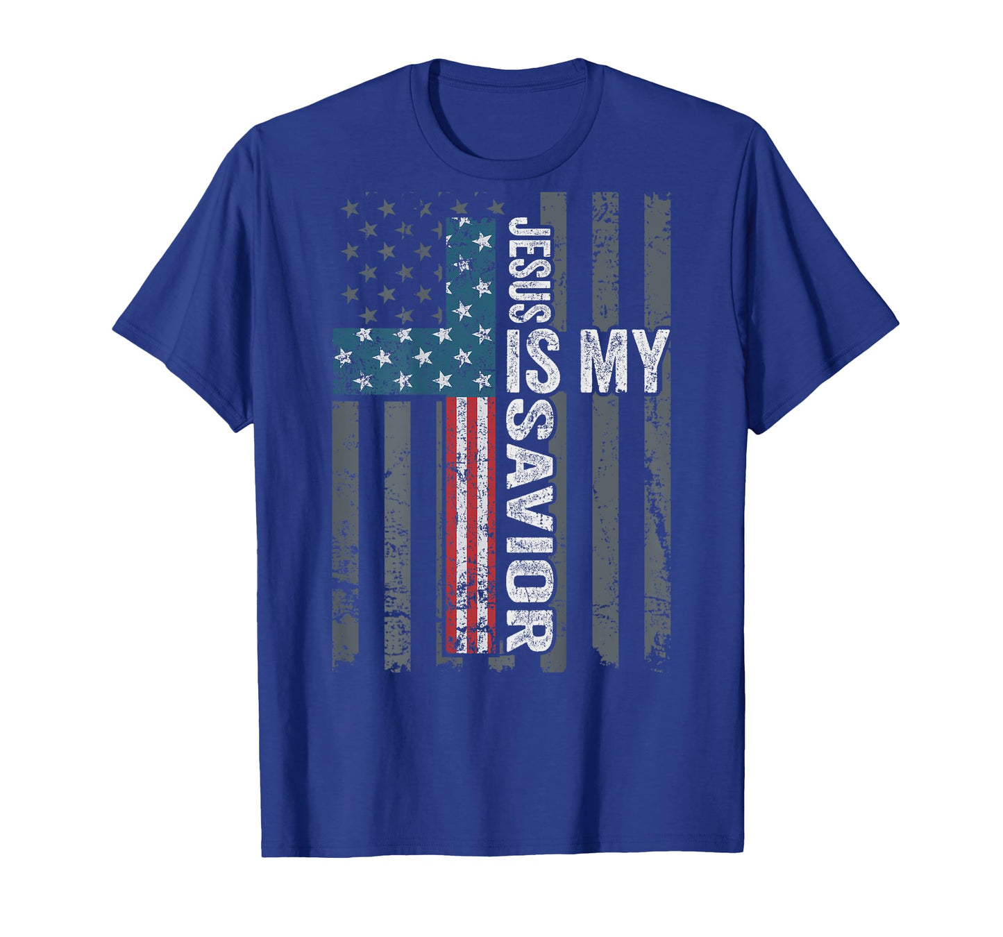 Jesus Is My Savior, Patriotic Christian Faith Cross ON BACK Women Kids Men T-Shirt