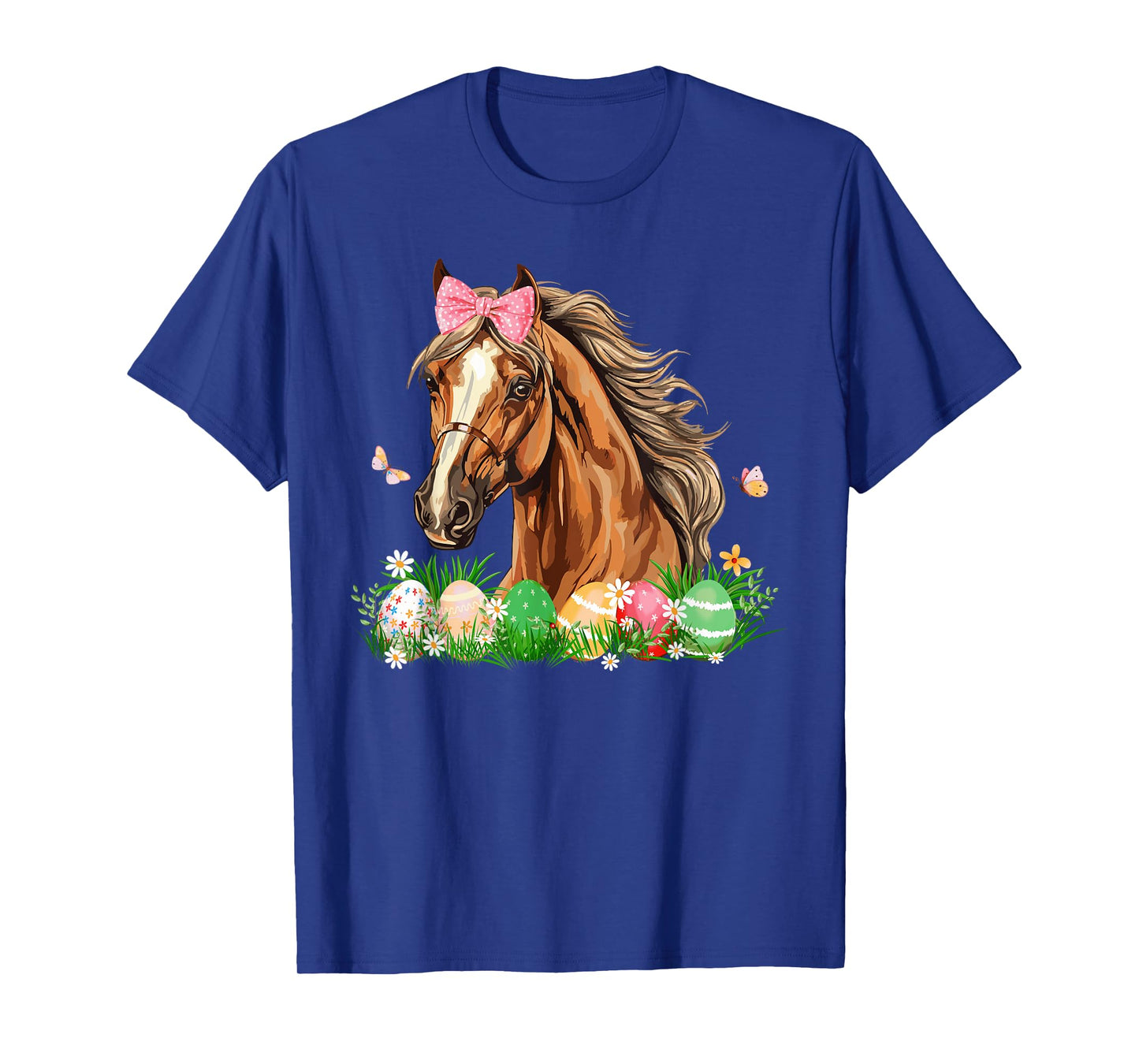 Cute Horse With Bow Easter Eggs Easter Day Kids Girls Women T-Shirt