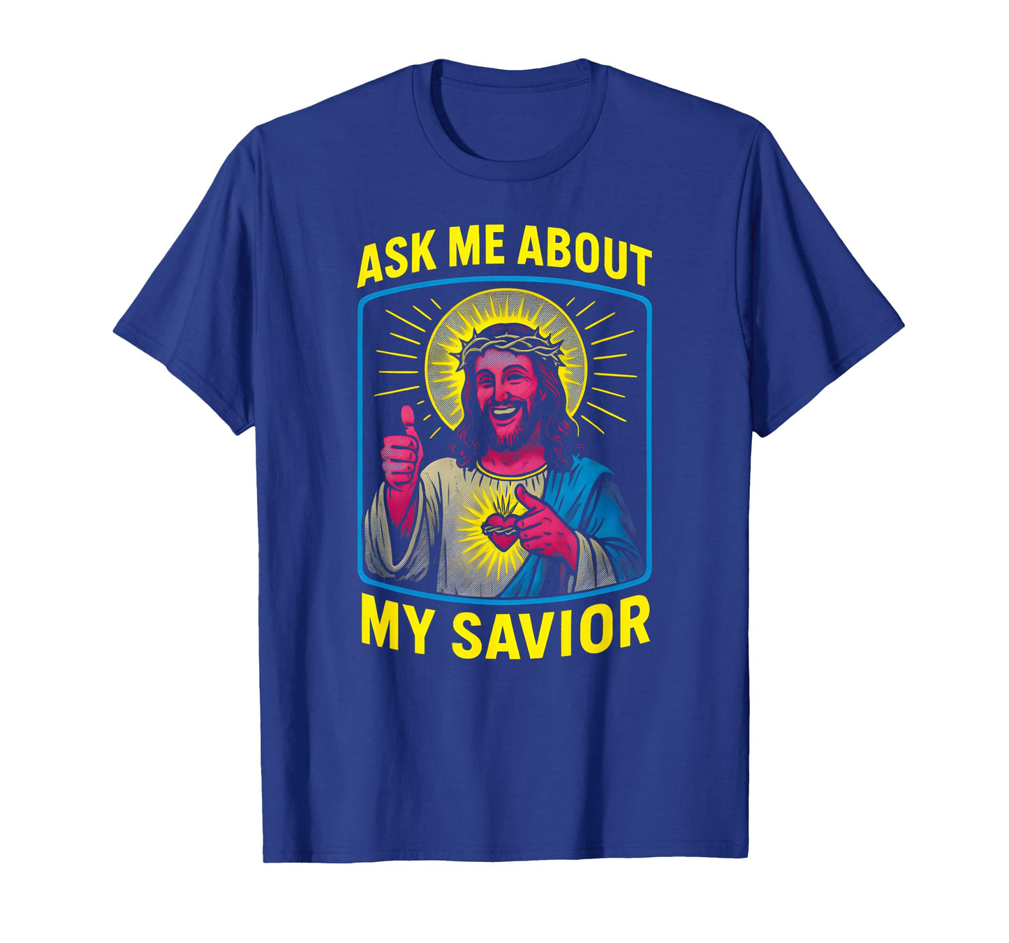 Holy Humor Ask Me About My Savior Fun Mens Christian Faith T-Shirt