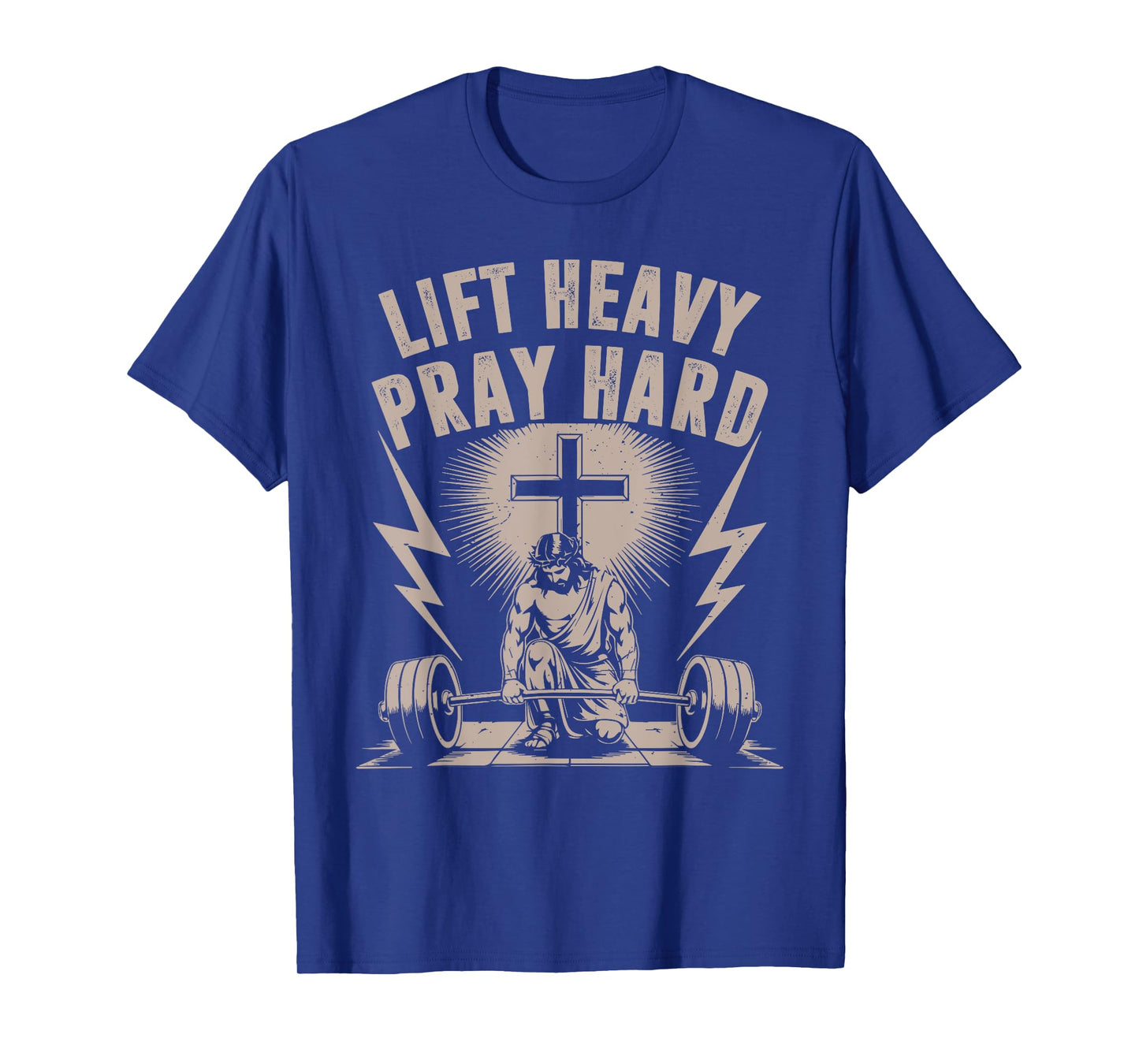 Men's Lift Heavy Pray Hard Christian Workout Jesus Gym Funny T-Shirt