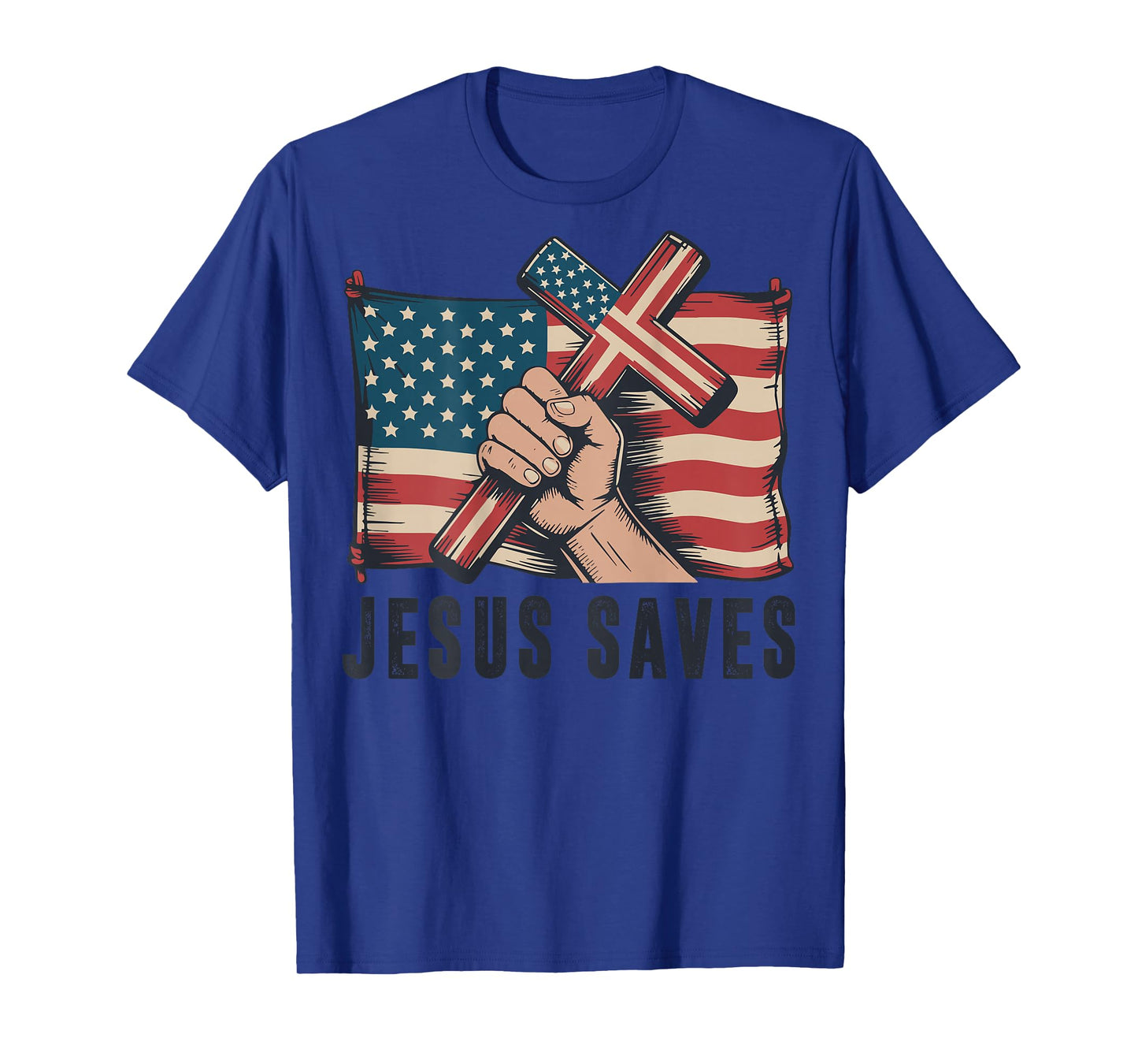 White Jesus Saves Christian Patriotic Cross American Flag T-Shirt
