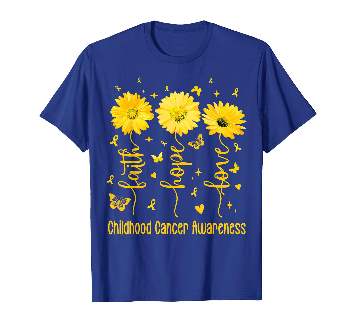 Faith Hope Love Gold Daisy Flower Childhood Cancer Awareness T-Shirt