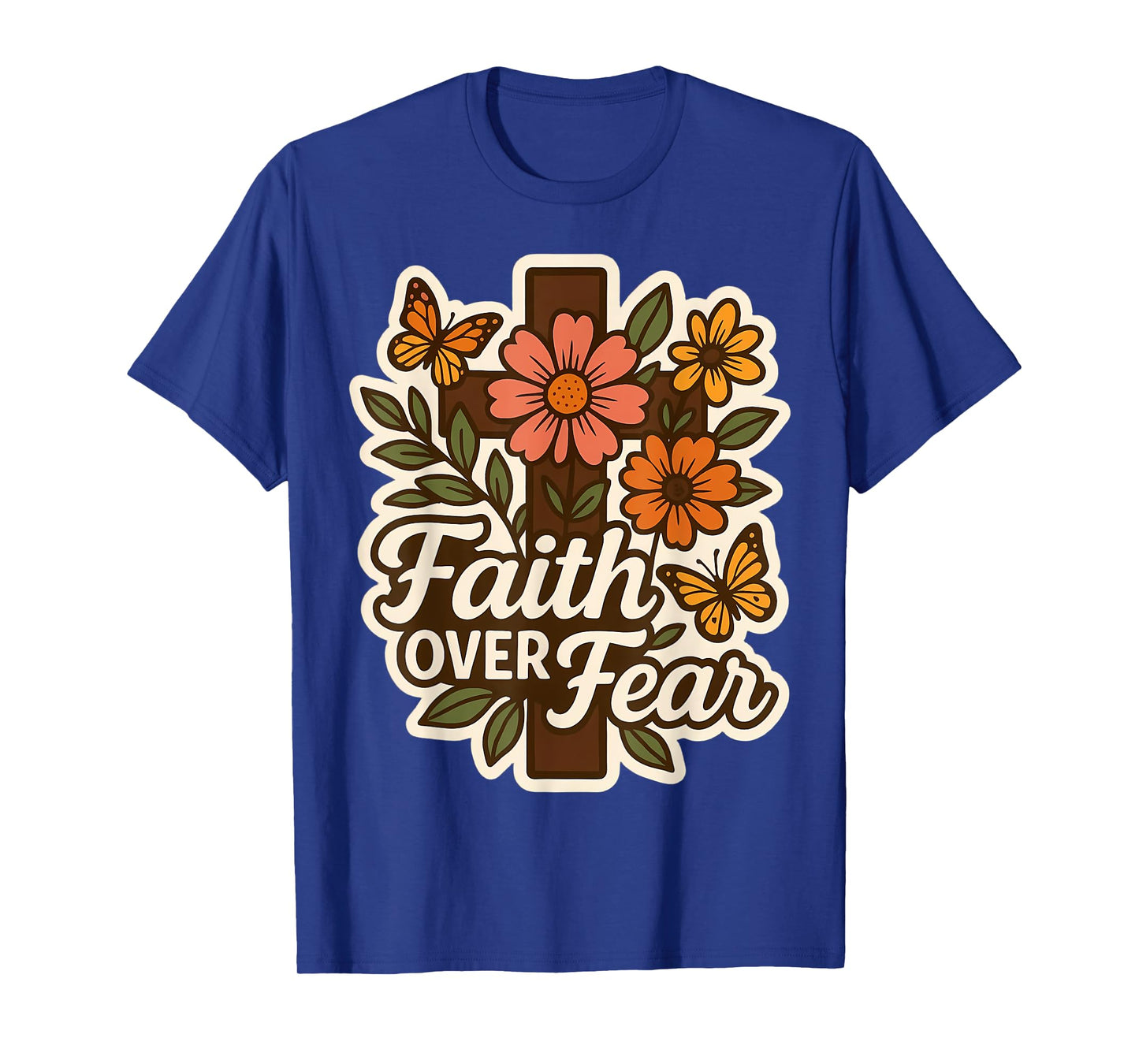 Faith Over Fear Floral Vintage Christian Flowers Cross Retro T-Shirt