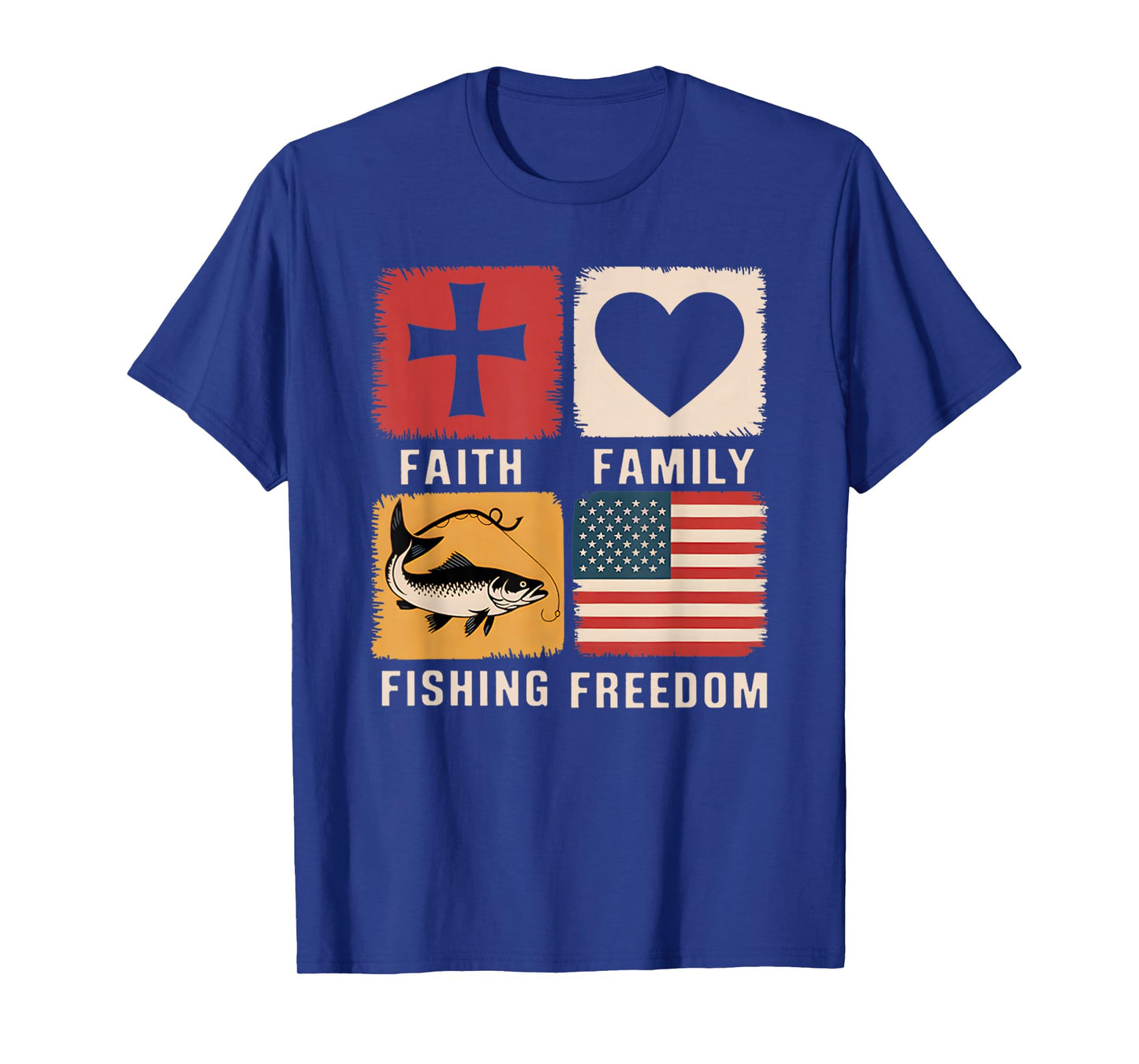 Vintage Faith, Family, Fishing, Freedom Patriotic USA Flag T-Shirt