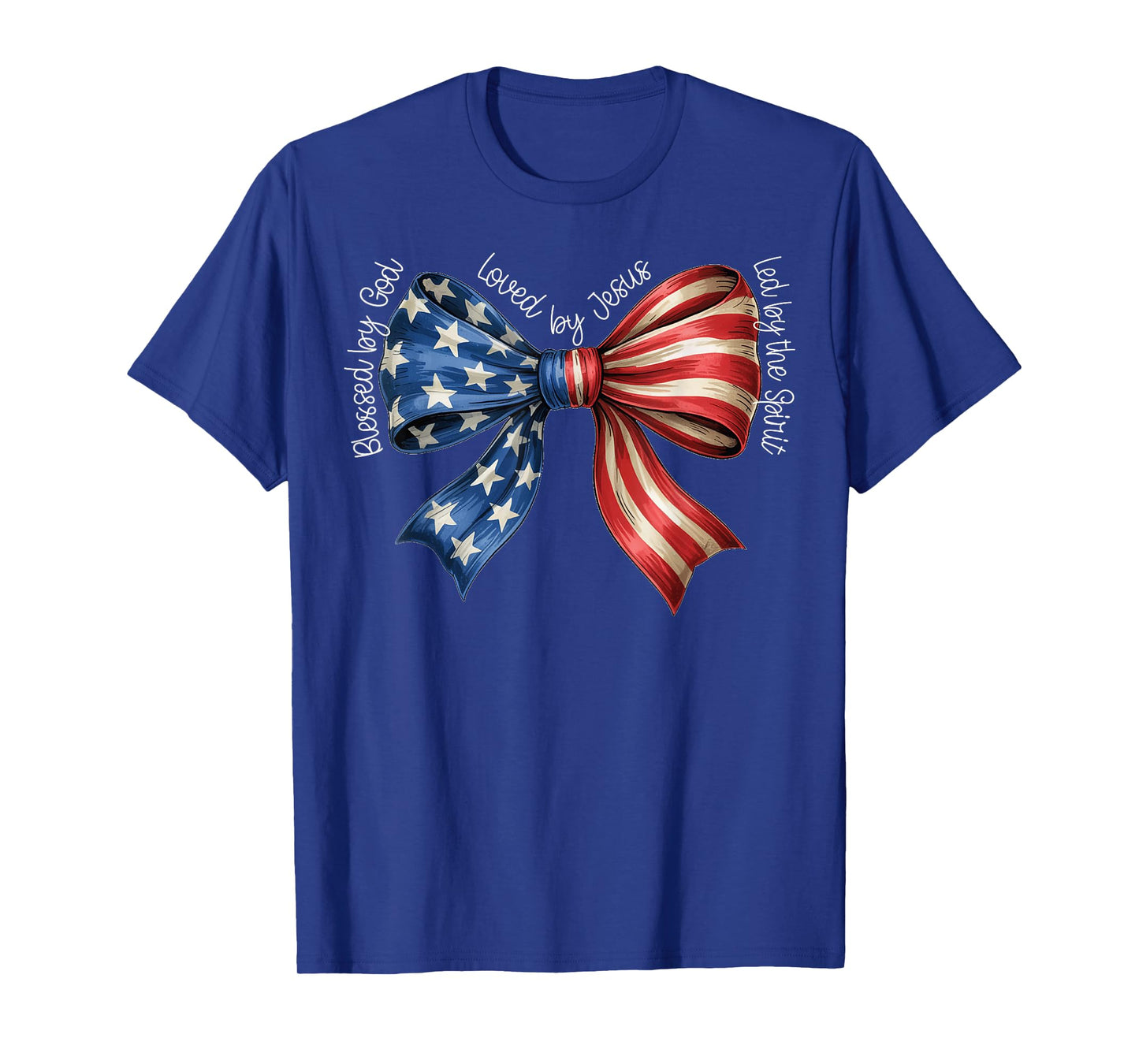 Blessed By God Loved By Jesus American Flag Coquette Bow T-Shirt