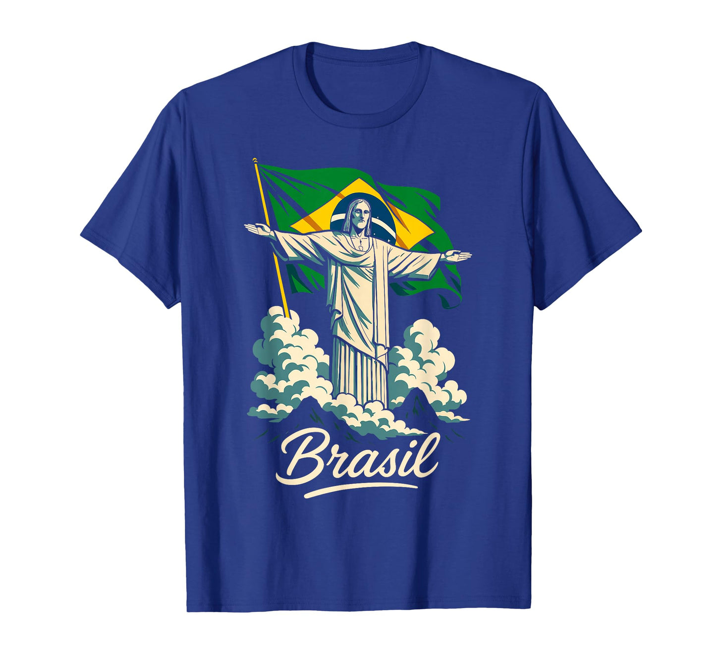 Brazil Cristo Redentor Statue and Flag Landmark Art T-Shirt