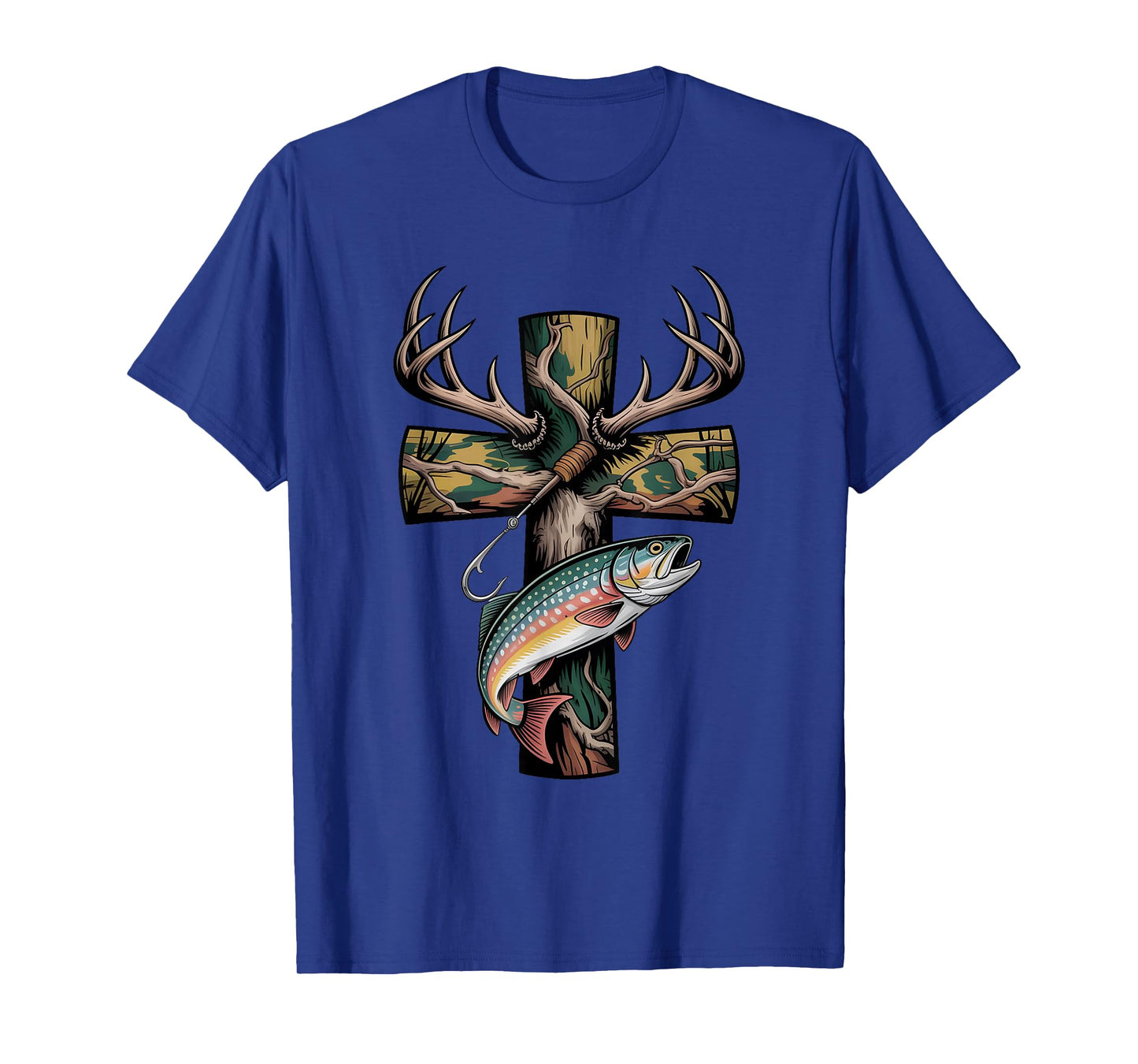 Faith Fishing Hunting Camo Cross with Hook Bass Christian T-Shirt