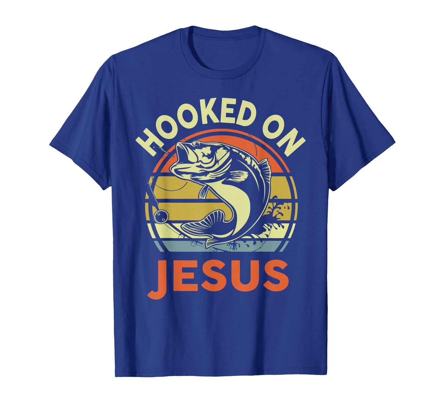 Men Hooked on Jesus Fishing Dad Funny Bass Fishing Christian T-Shirt