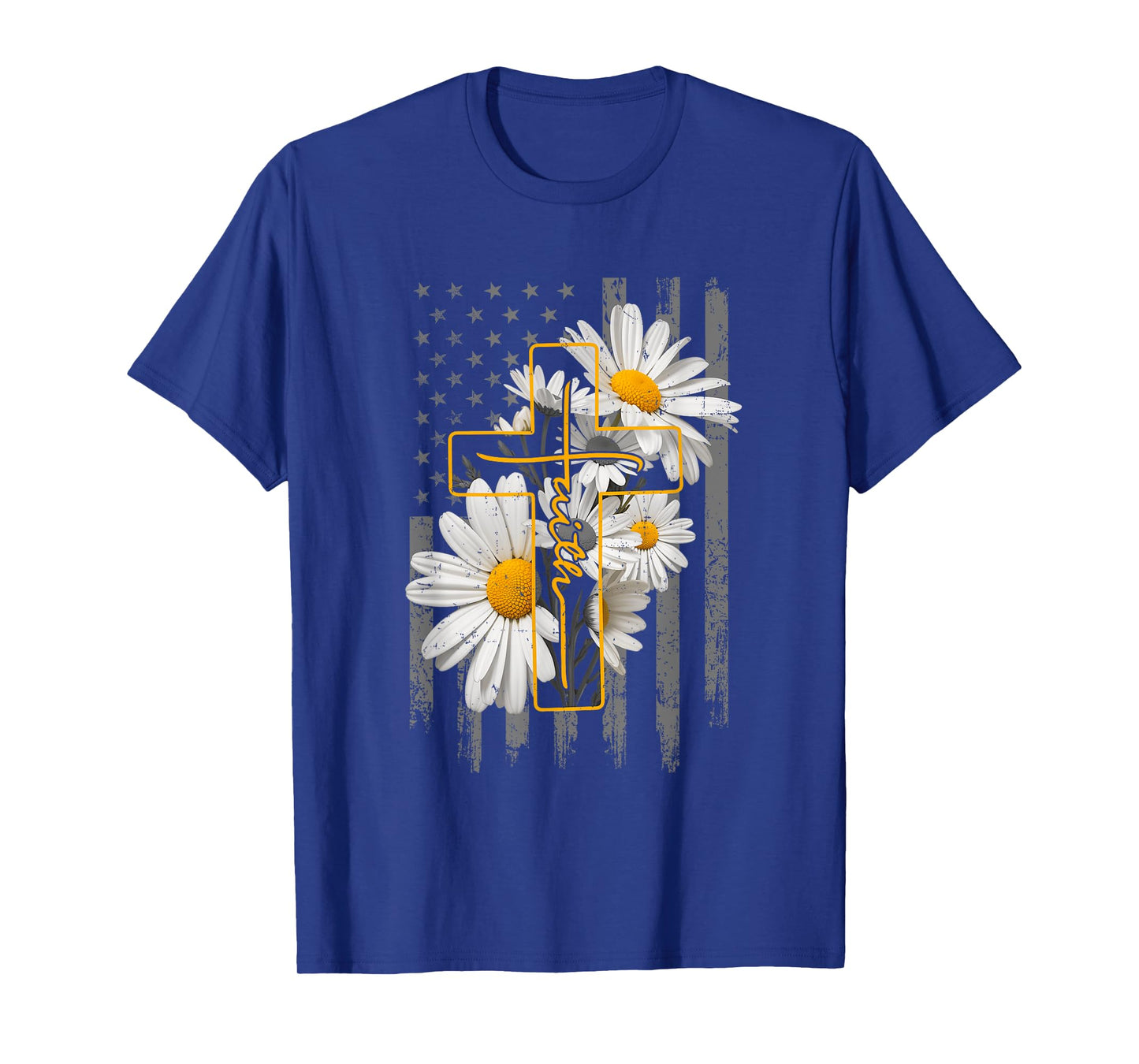 Love Faith Daisy Flowers Cross Flag Christian For Women T-Shirt