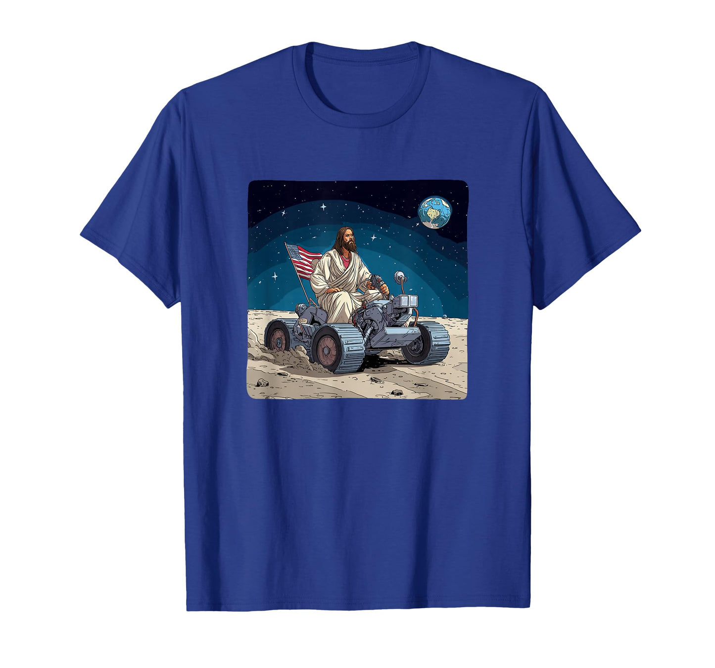 Handsome Jesus Christ with Moon Vehicle for Space Lovers T-Shirt